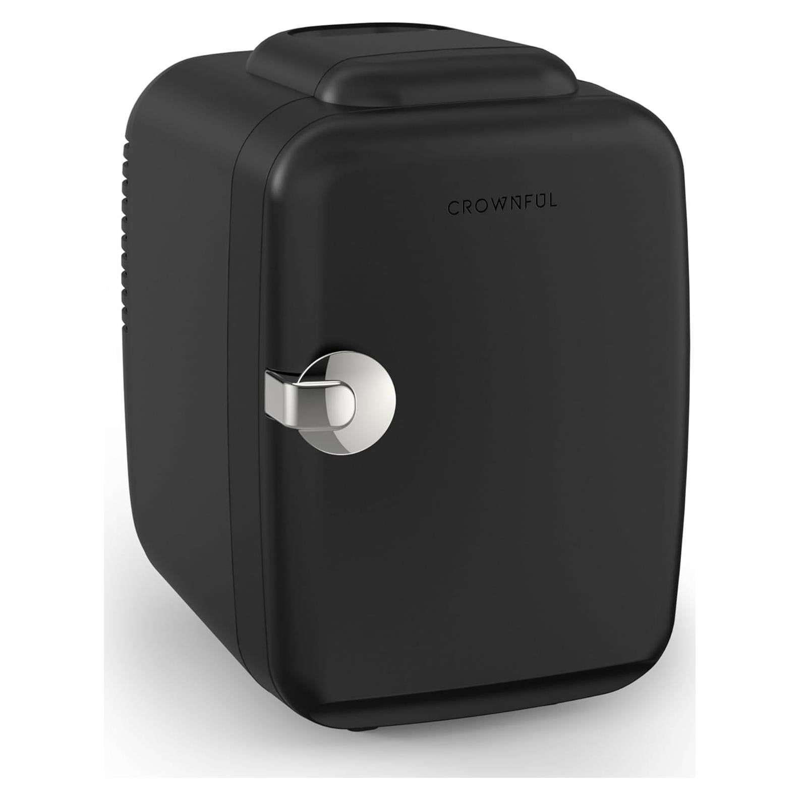 CROWNFUL Mini Fridge, 4 Liter/6 Can Portable Cooler and Warmer Personal Fridge for Skin Care, Cosmetics, Food,Great for Bedroom, Office, Car, Dorm, ETL Listed (Black)