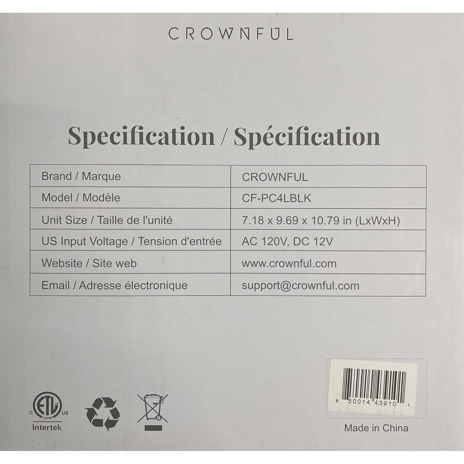 CROWNFUL Mini Fridge, 4 Liter/6 Can Portable Cooler and Warmer Personal Fridge for Skin Care, Cosmetics, Food,Great for Bedroom, Office, Car, Dorm, ETL Listed (Black)