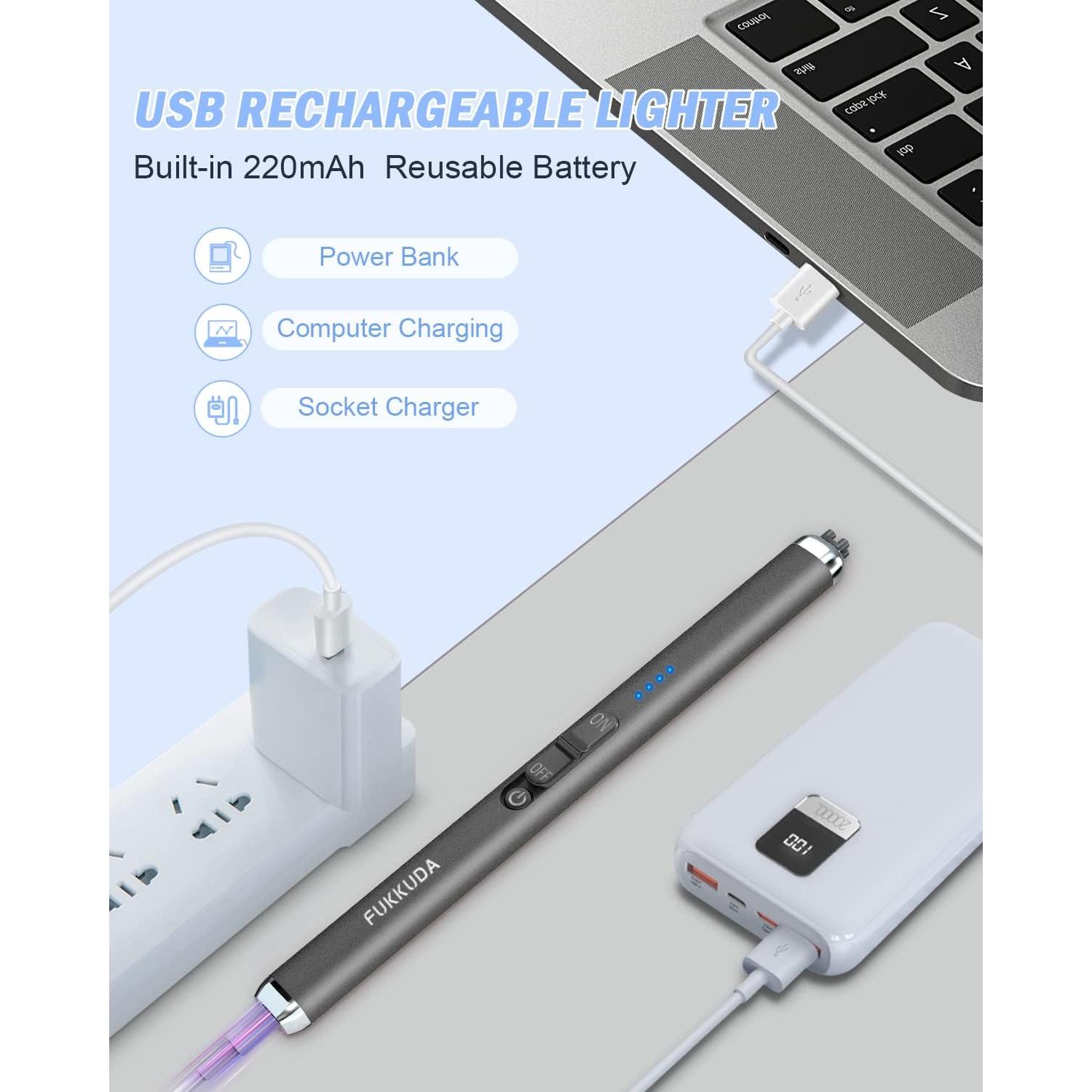 Encendedor Eléctrico Doble Arco Fukkuda Recargable USB Gris