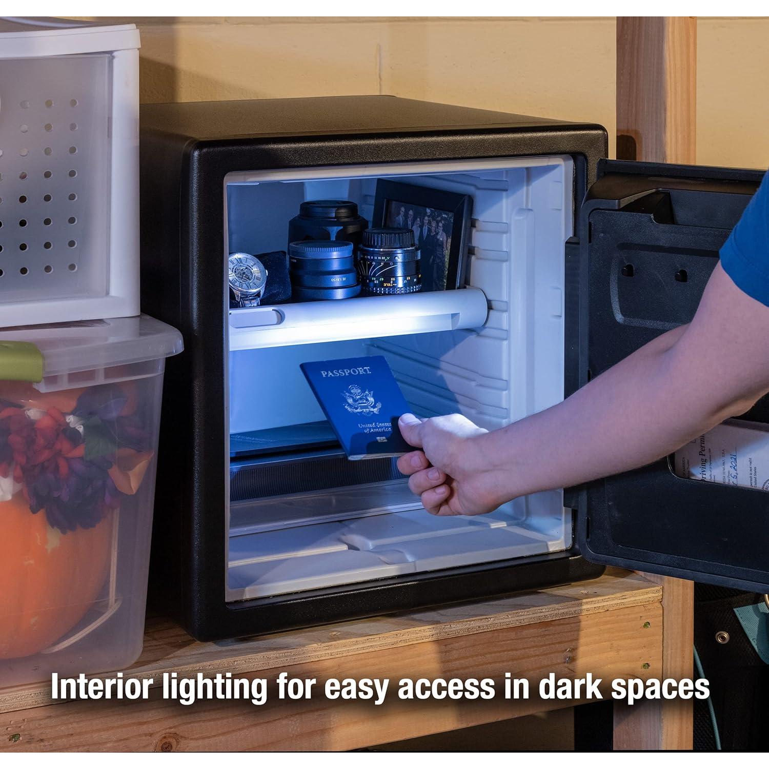 SentrySafe Fireproof and Waterproof Home Safe with Biometric Fingerprint Lock, Keypad, and Key Lock for Securing Money, Jewelry, Documents, 1.23 Cubic Feet, SFW123BTC