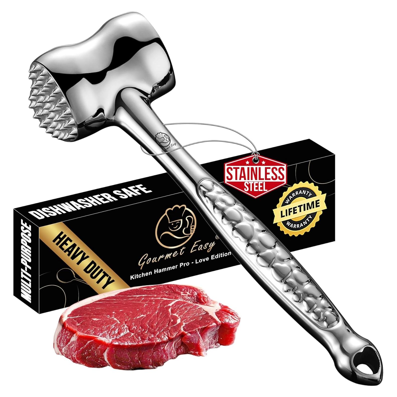 Aplanador de Carne Gourmet Easy, Acero Inoxidable, Doble Cara