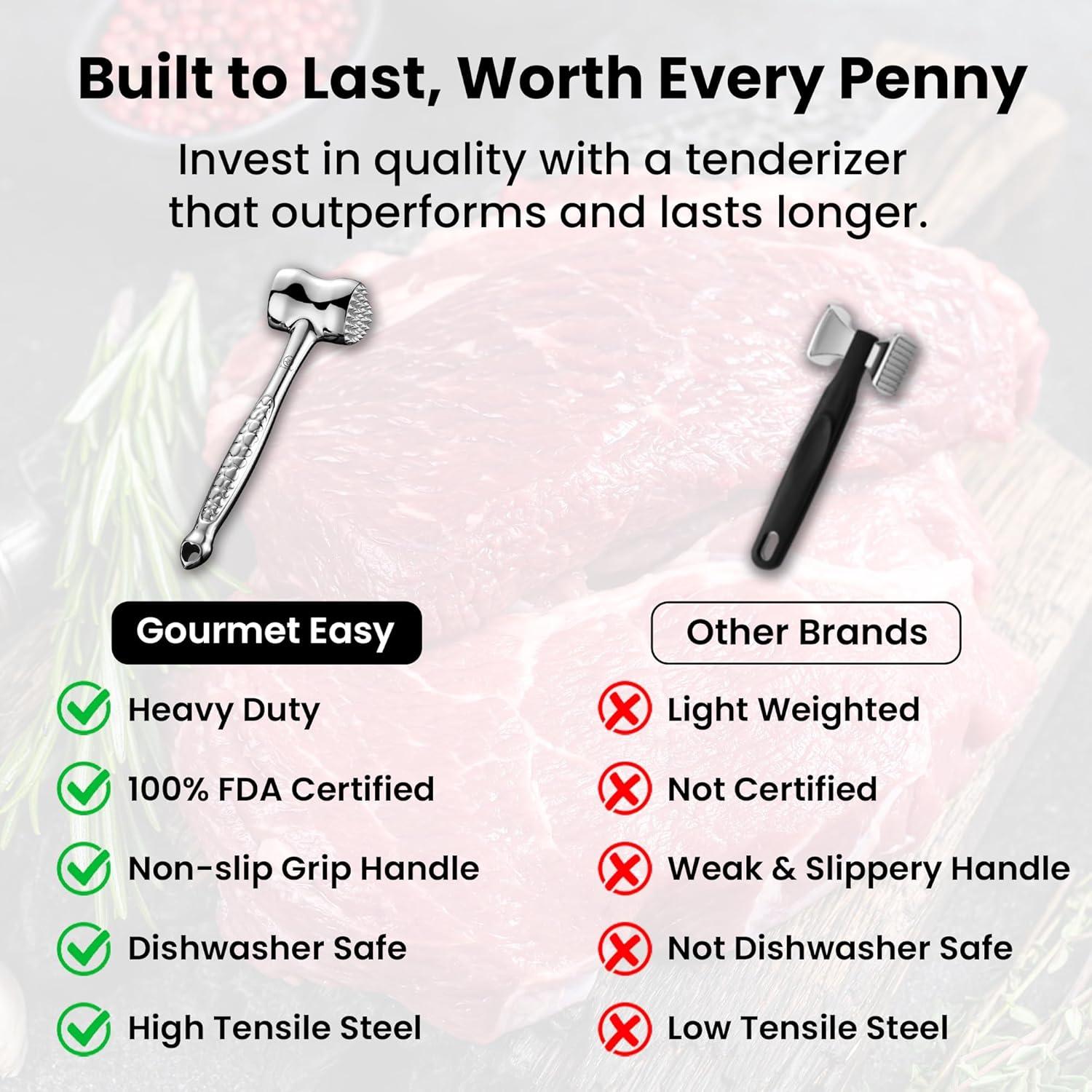 Aplanador de Carne Gourmet Easy, Acero Inoxidable, Doble Cara