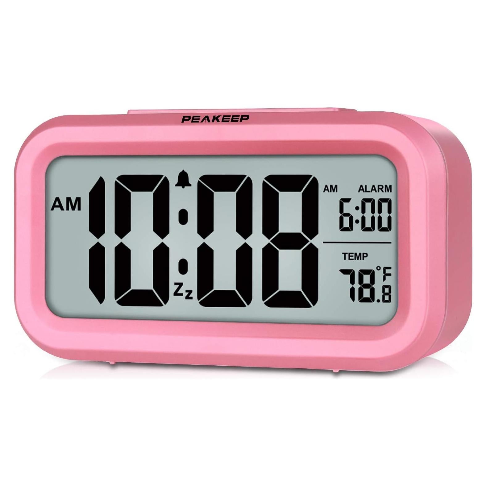 Reloj Despertador Digital Peakeep Rosa con Luz Nocturna y Temperatura