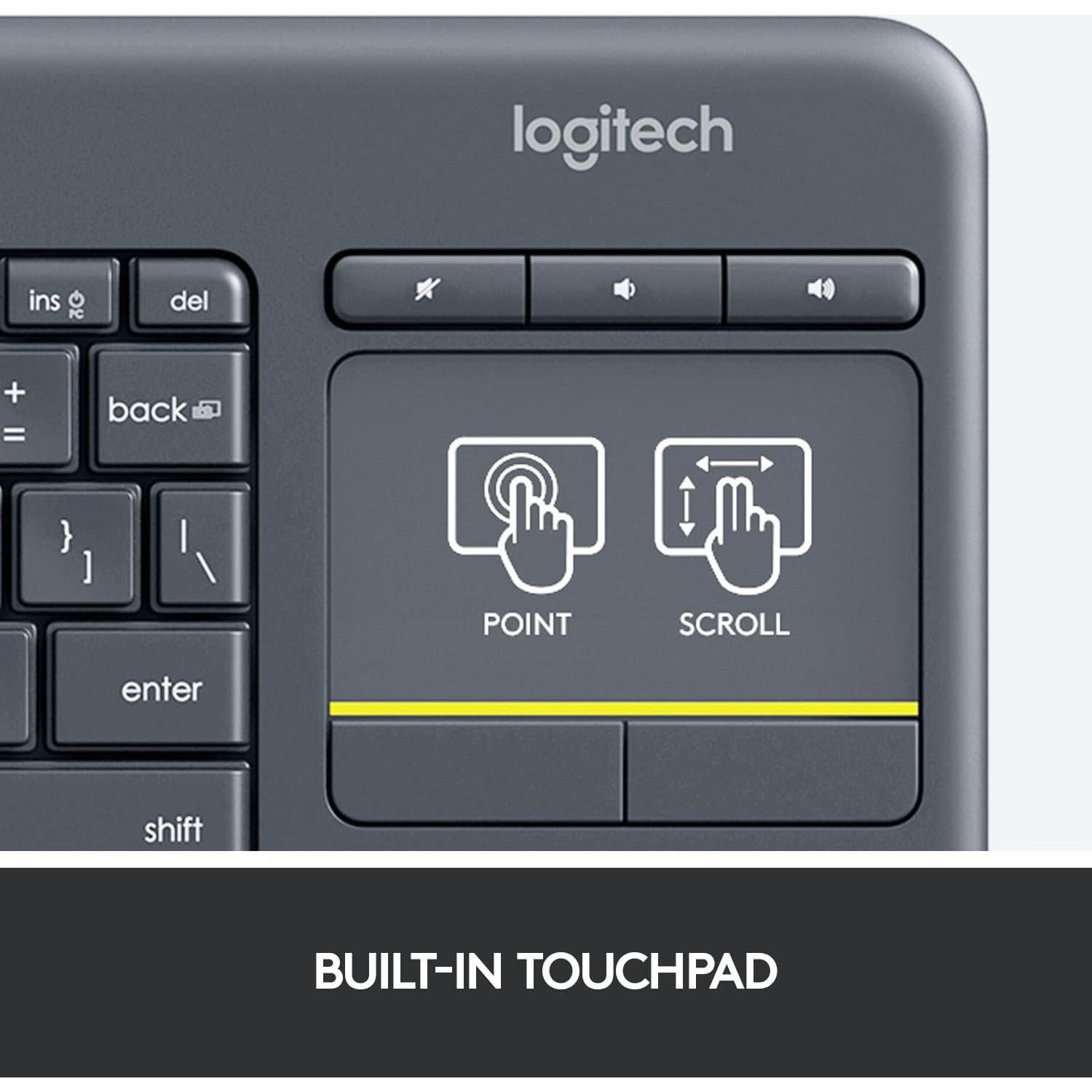 Teclado Inalámbrico Logitech K400 Plus con Touchpad - Negro