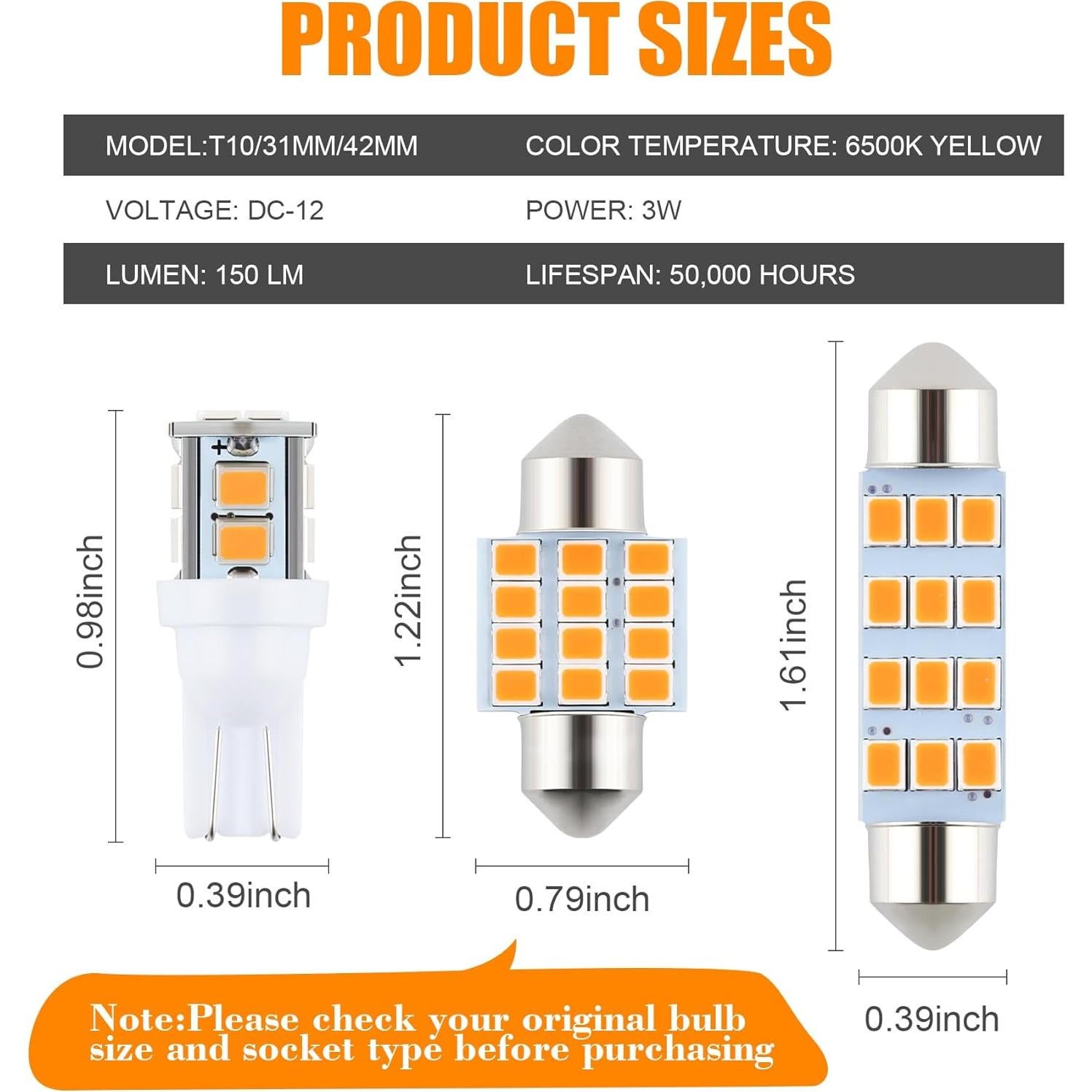 Juego de 24 Bombillas LED Ámbar iFunyLED para Automóvil
