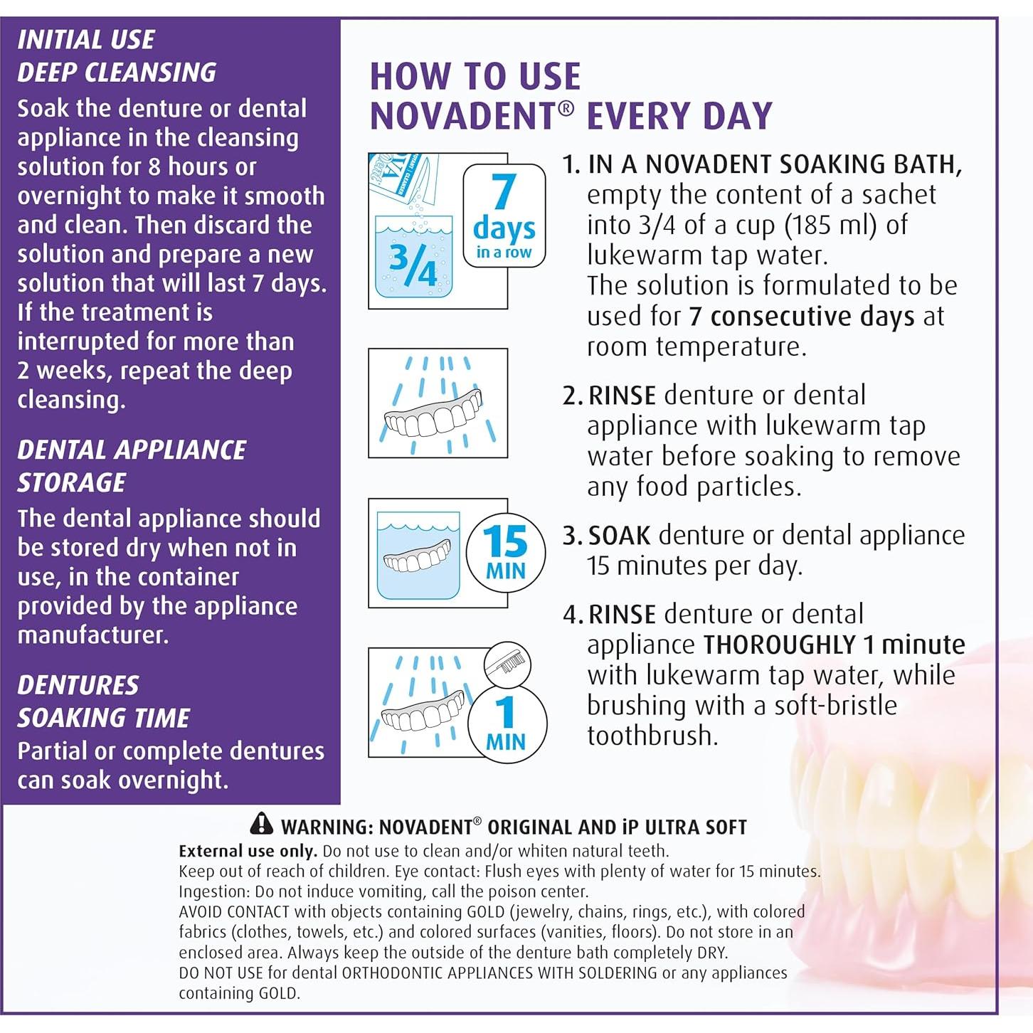 Limpiador de Dentaduras Novadent - 26 Sobres para Aparatos