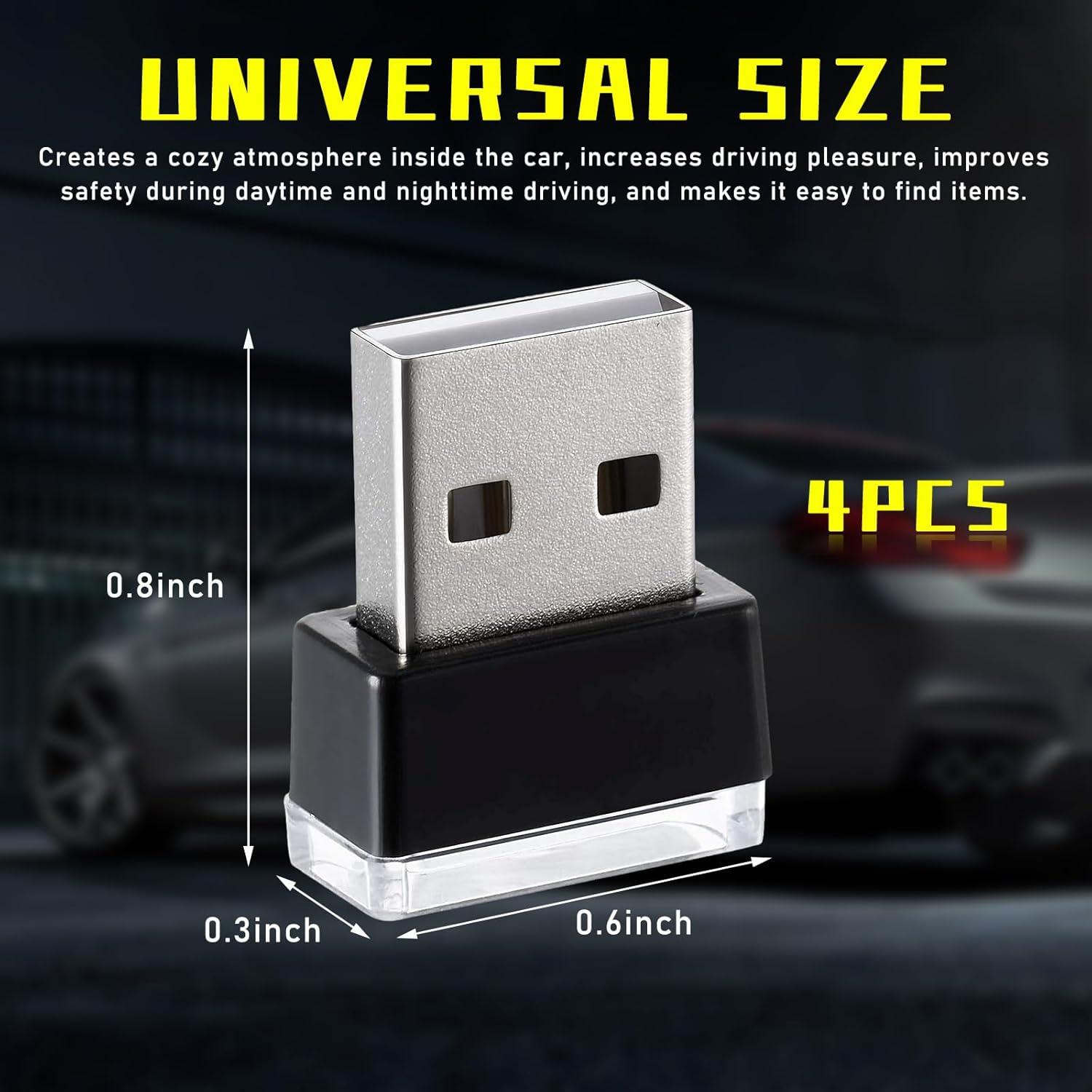 Augeny Lámpara LED de Ambiente Interior para Auto USB 4 Pcs Amarillo