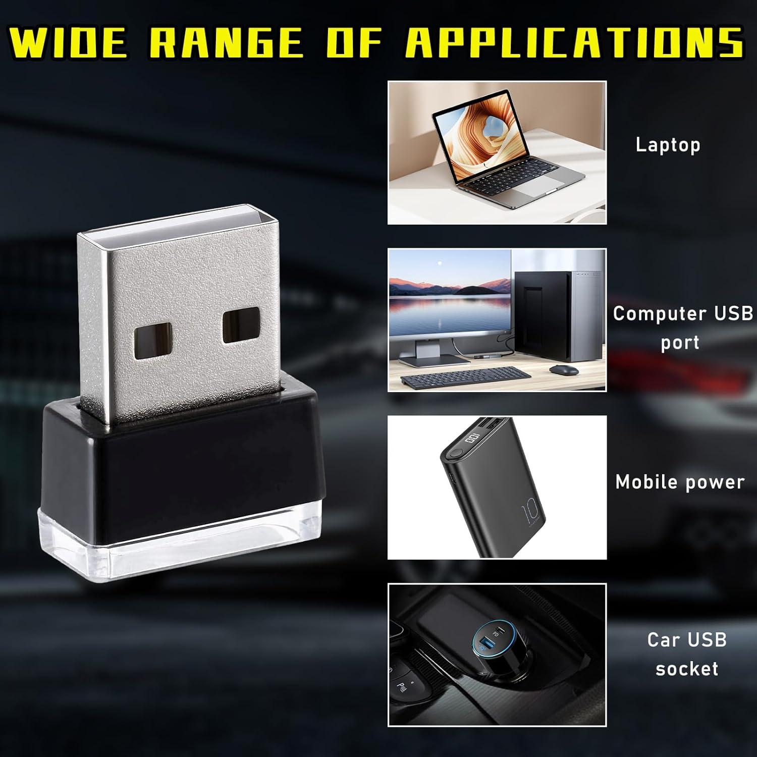 Augeny Lámpara LED de Ambiente Interior para Auto USB 4 Pcs Amarillo