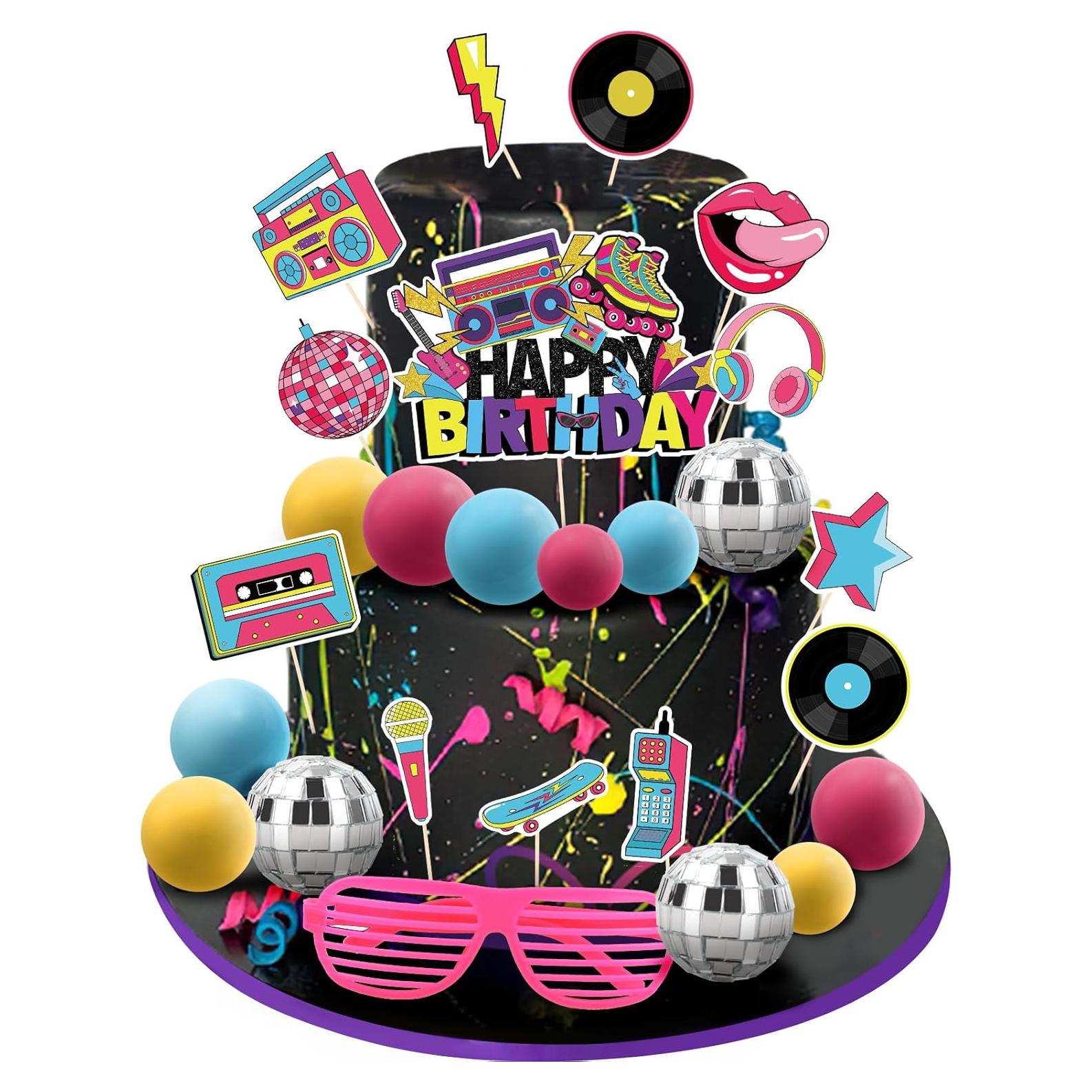 Adornos de Pastel Retro 80s Hooqict - 26 Piezas Temáticas