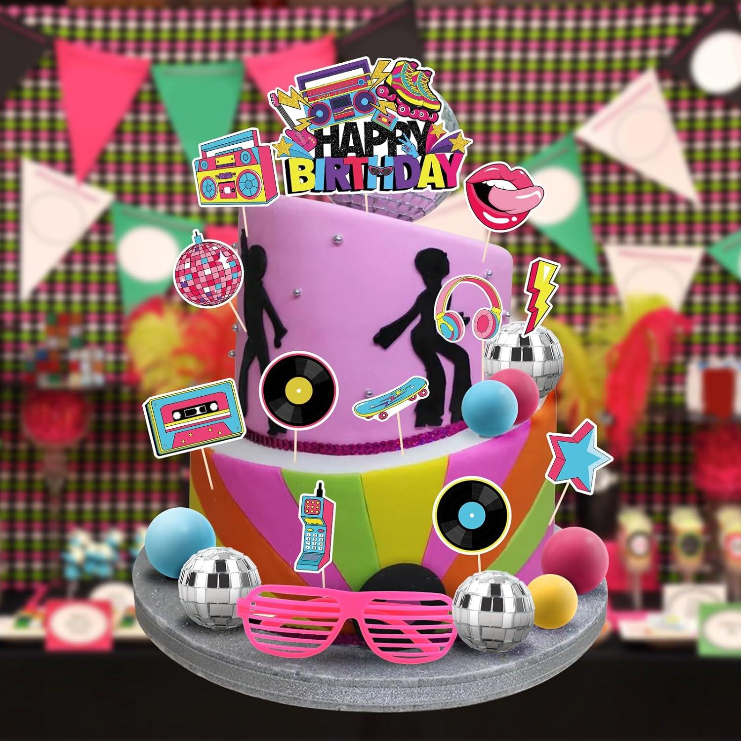 Adornos de Pastel Retro 80s Hooqict - 26 Piezas Temáticas