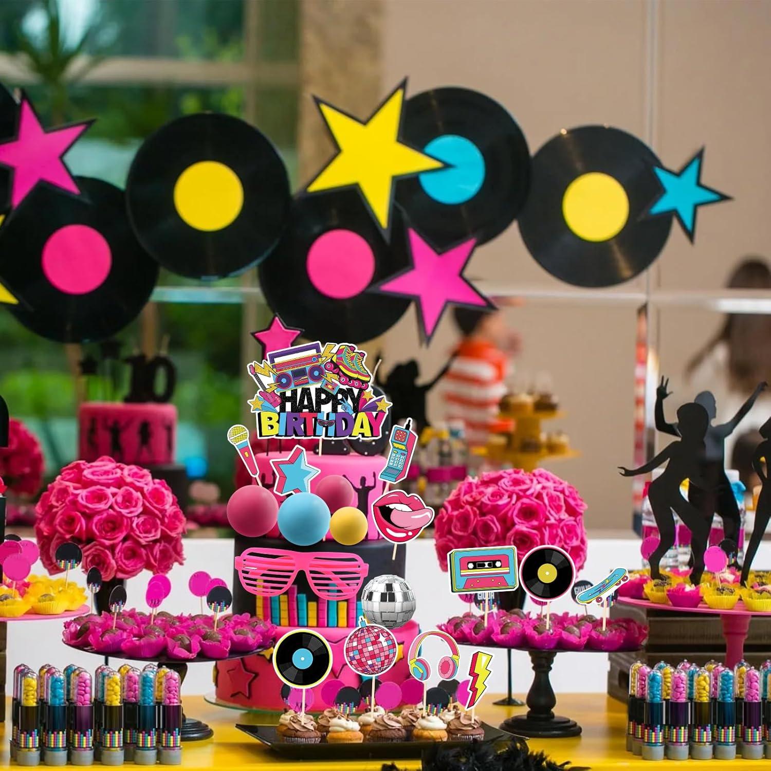 Adornos de Pastel Retro 80s Hooqict - 26 Piezas Temáticas