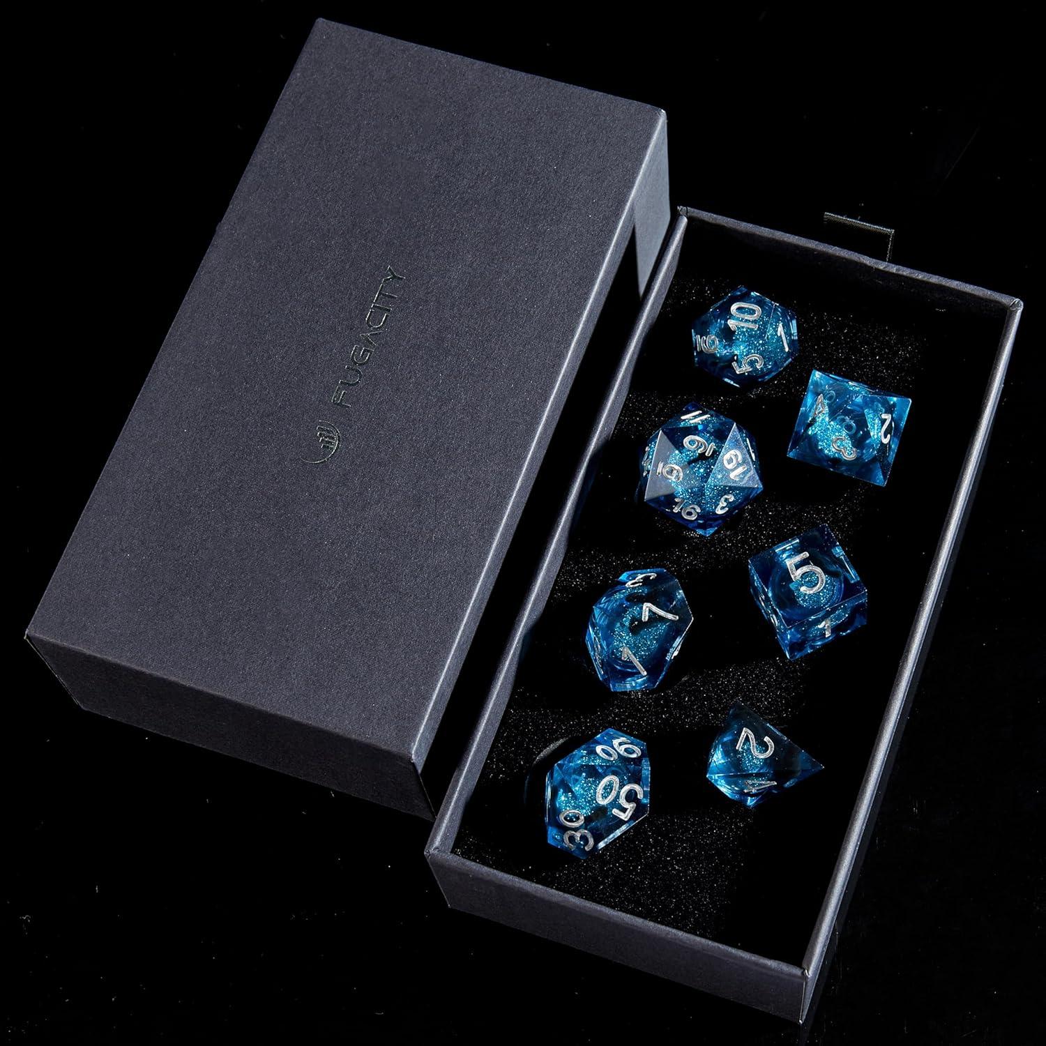 Juego de Dados Poliedricos Fugacity DND 7 Piezas Resina Azul