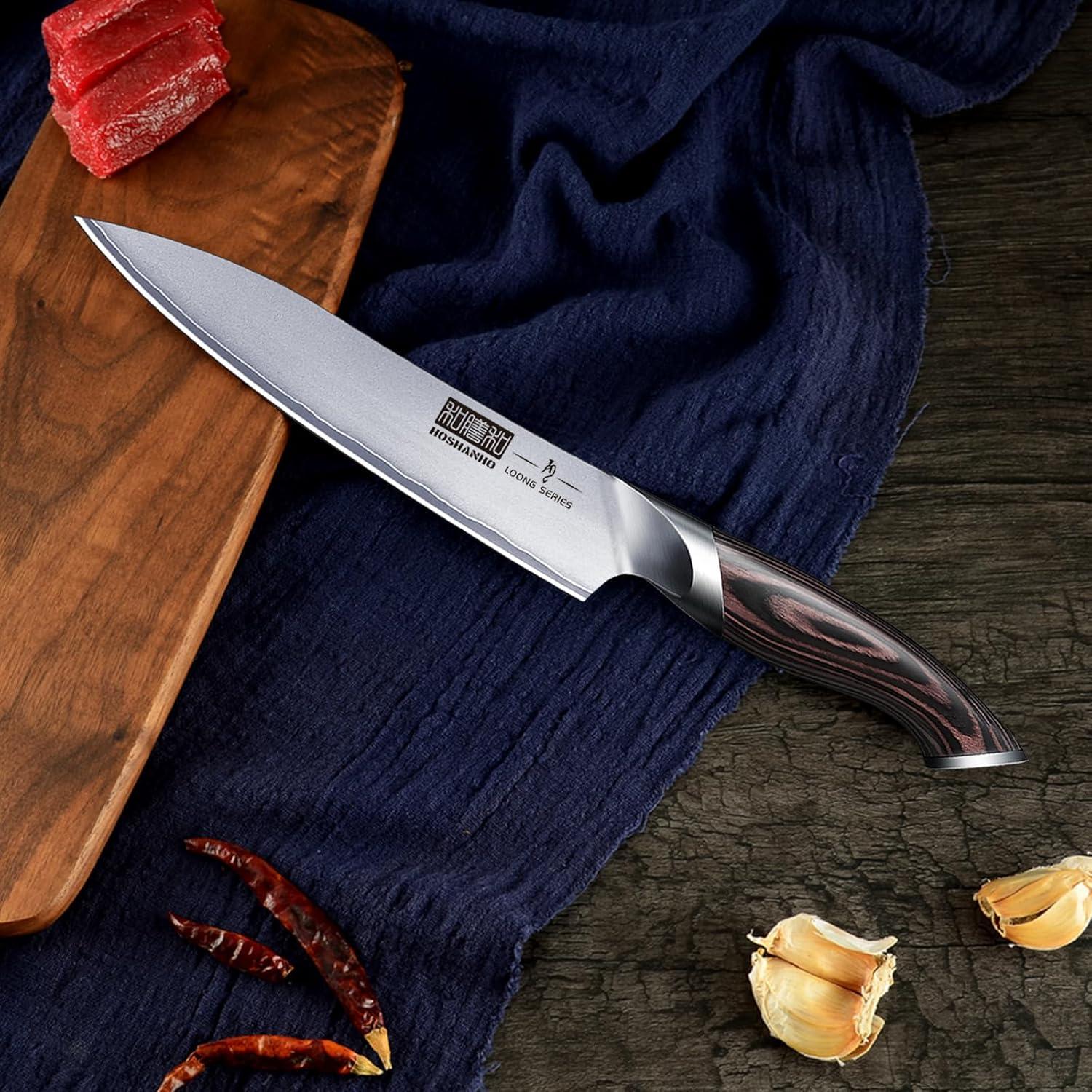 HOSHANHO 6 Inch Kitchen Knife, Ultra Sharp Japanese High Carbon Stainless Steel Chef Knife, Multipurpose Kitchen Utility Knife with Ergonomic Pakkawood Handle