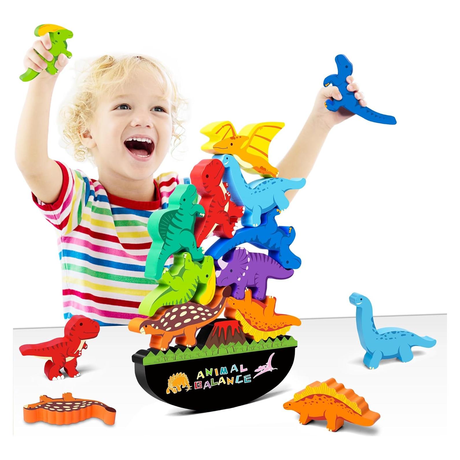 Juguete de Apilamiento de Dinosaurios FFTROC - Madera Educativa