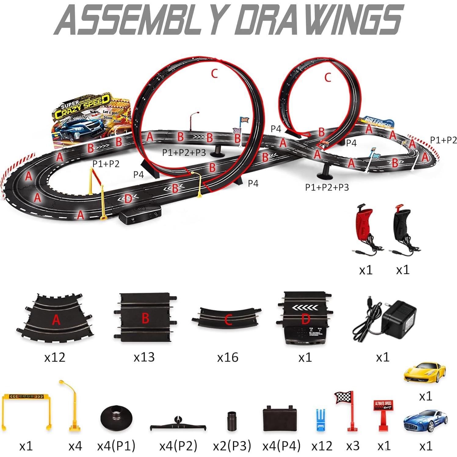 Kids Toy-Electric Powered Slot Car Race Track Set Boys Toys for 6 7 8-12 Years Old Boy Girl Best Gifts