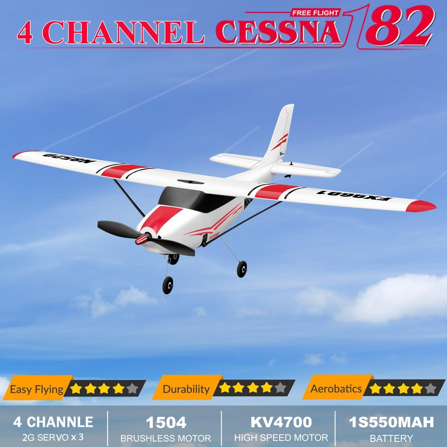 HAWK'S WORK 4 Channel RC Plane, Remote Control Airplane Cessna Ready to Fly, Brushless Motor 6-axis Gyro Stabilizer 3 Flight Mode Stunt Flying, Easy Trainer for Beginner & Kid