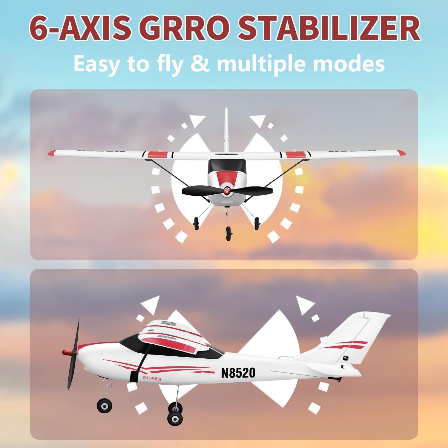 HAWK'S WORK 4 Channel RC Plane, Remote Control Airplane Cessna Ready to Fly, Brushless Motor 6-axis Gyro Stabilizer 3 Flight Mode Stunt Flying, Easy Trainer for Beginner & Kid