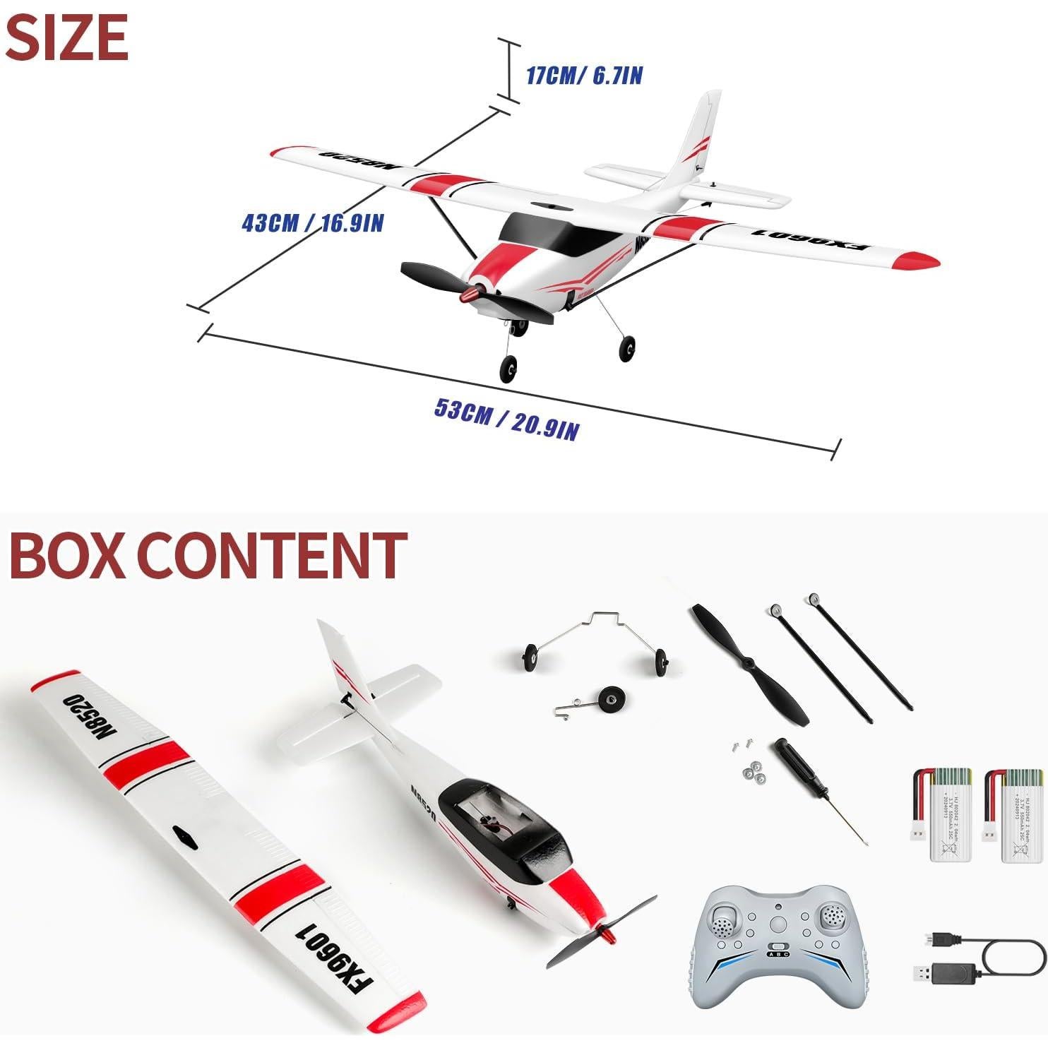 HAWK'S WORK 4 Channel RC Plane, Remote Control Airplane Cessna Ready to Fly, Brushless Motor 6-axis Gyro Stabilizer 3 Flight Mode Stunt Flying, Easy Trainer for Beginner & Kid