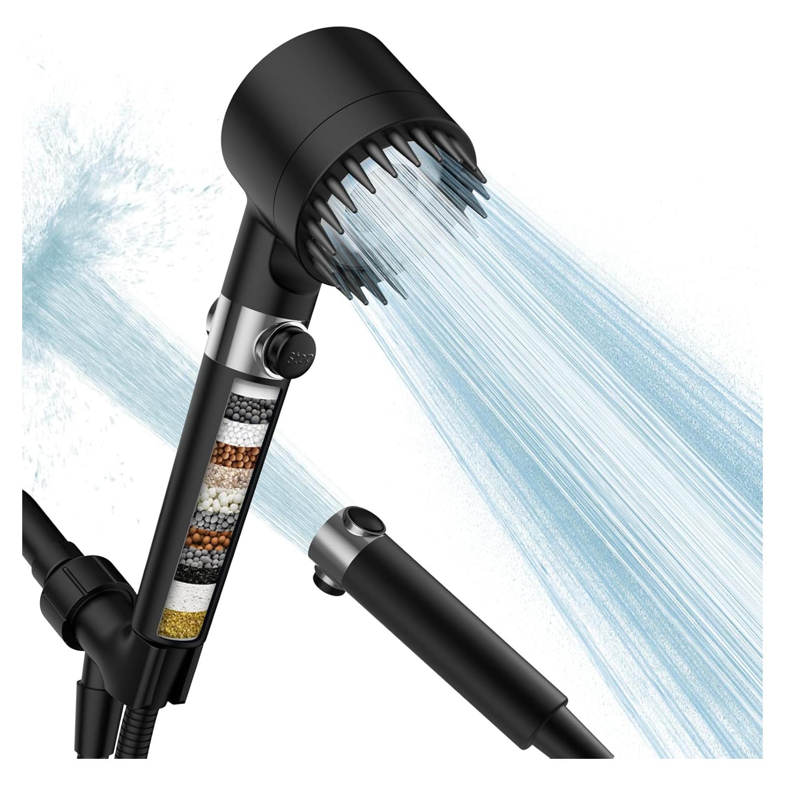 Cabezal de Ducha Filtrado PWERAN 3 Modos Alta Presión Negro