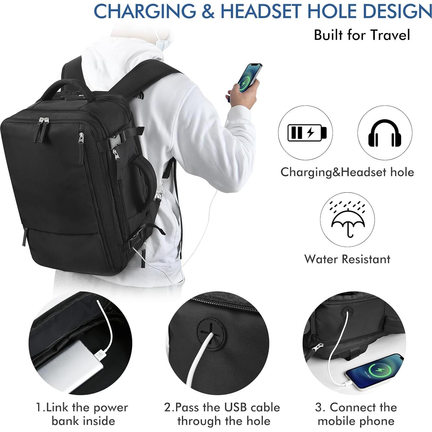 Mochila de Viaje Beraliy 40L para Laptop 17.3" Negra