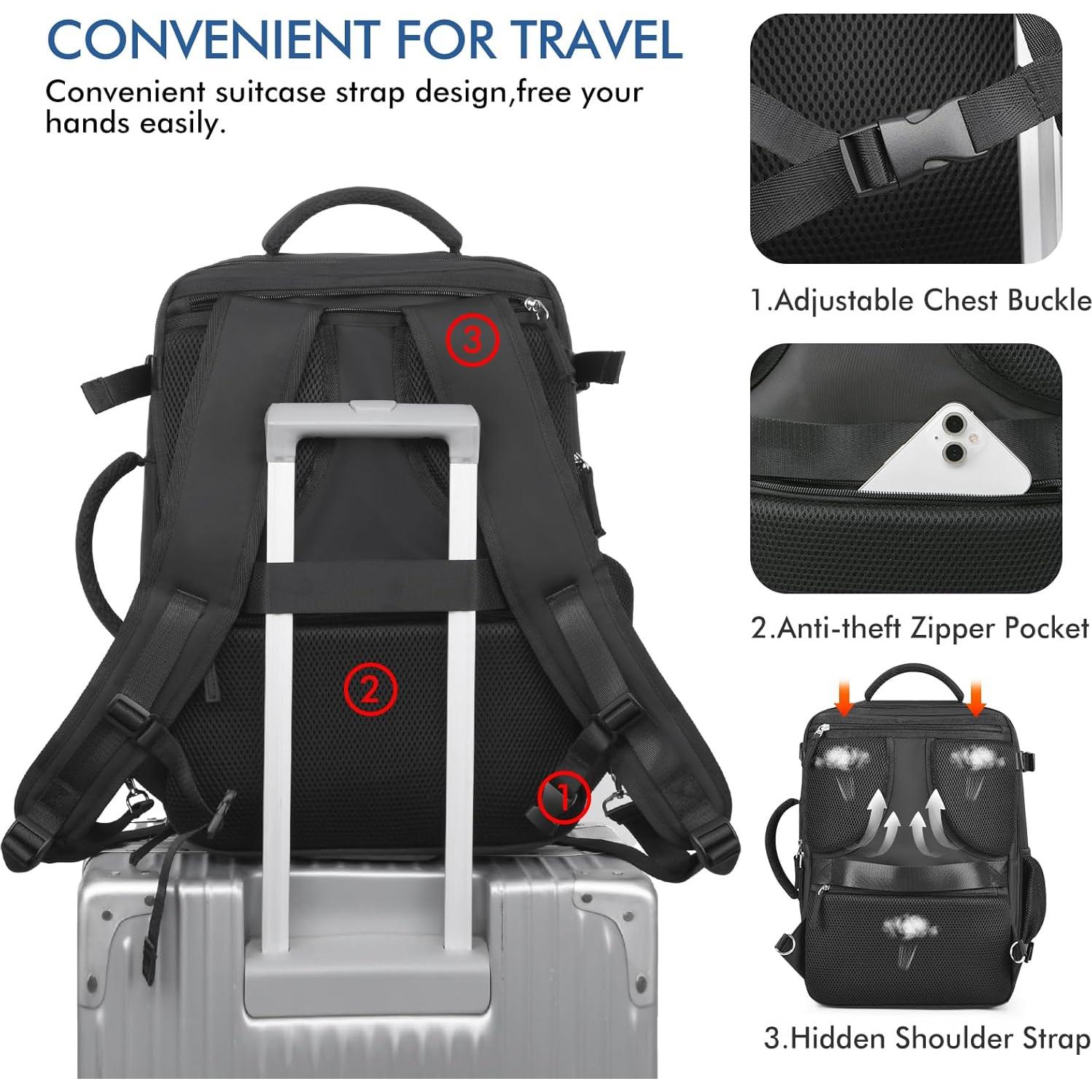 Mochila de Viaje Beraliy 40L para Laptop 17.3" Negra