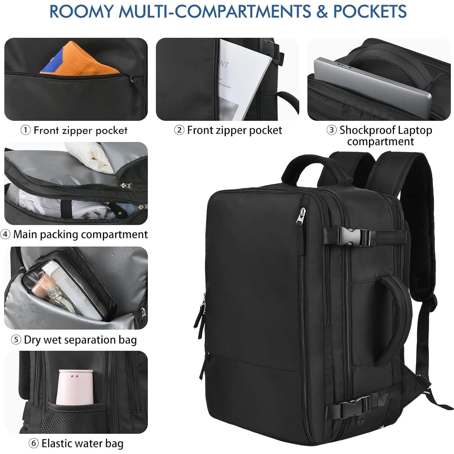 Mochila de Viaje Beraliy 40L para Laptop 17.3" Negra