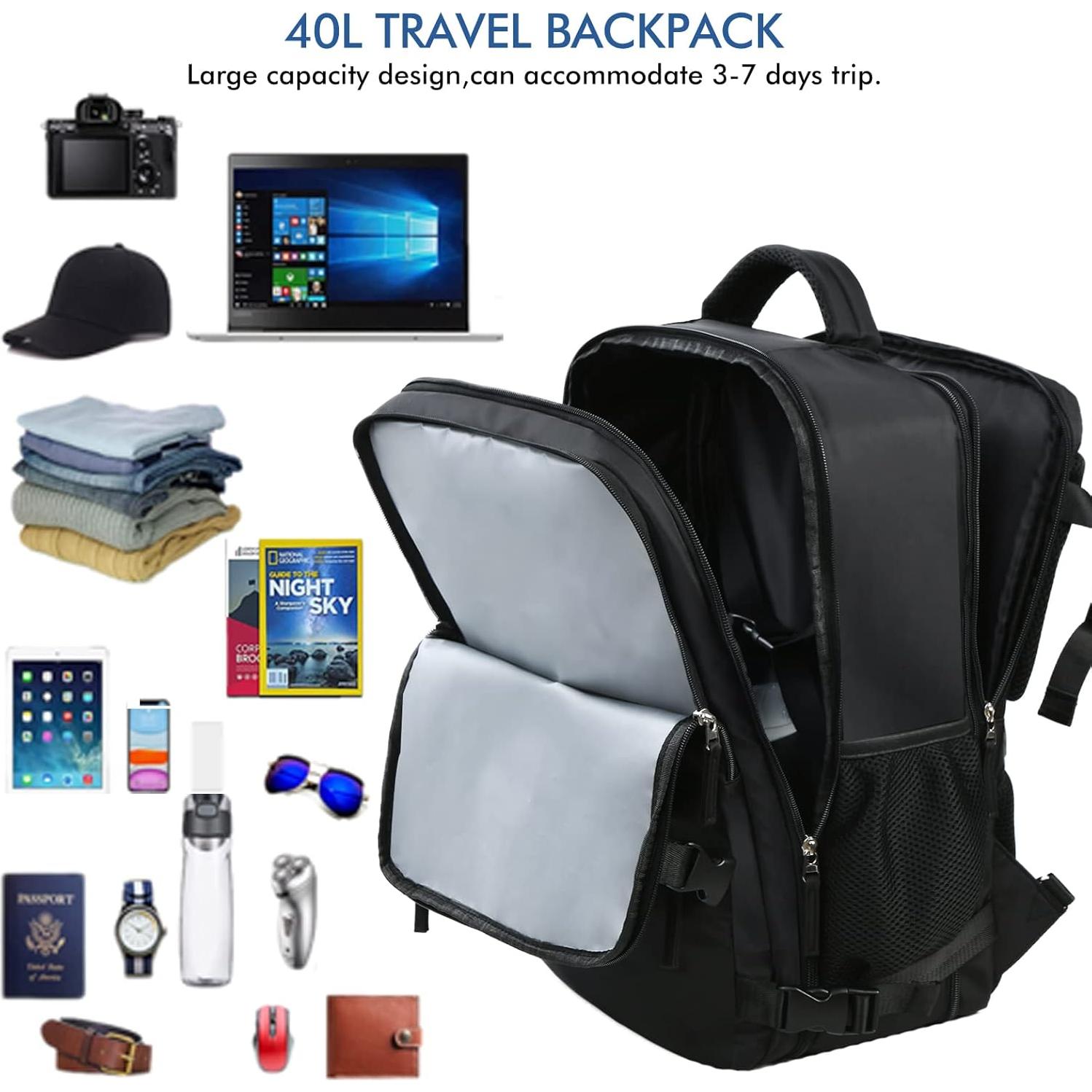 Mochila de Viaje Beraliy 40L para Laptop 17.3" Negra