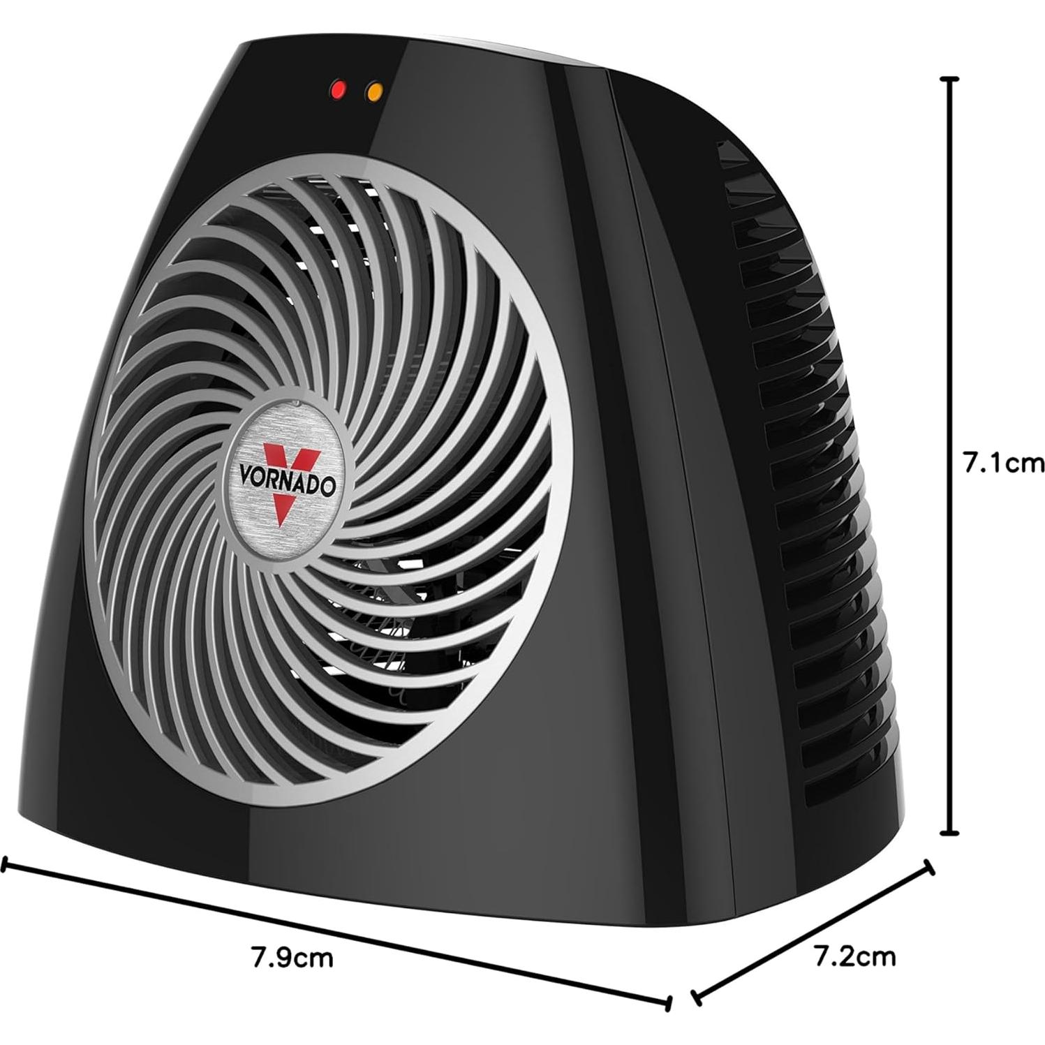 Vornado VH202 Personal Space Heater, Advanced Safety Features, 2 Heat Settings, Direct Heating, Fan Only Setting, Cool-Touch Exterior, Signature Vortex Heat Circulation, Gentle Heating, Black