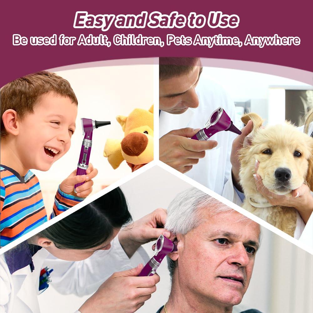 Otoscopio HONSUN HS-OT10G con luz LED y lente 3X - Púrpura