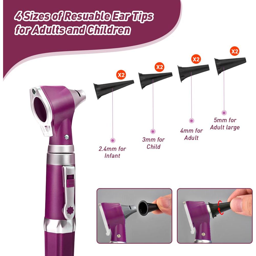 Otoscopio HONSUN HS-OT10G con luz LED y lente 3X - Púrpura