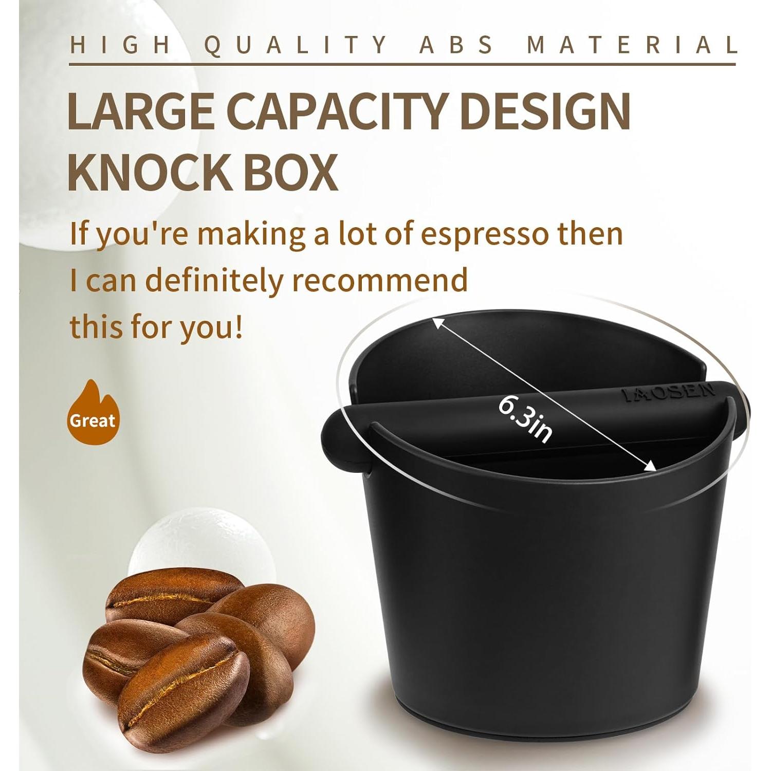 6.3Inch Knock Box Large Espresso Knock Box Shock-Absorbent Knock Box Espresso with Removable Knock Bar and Non-Slip Base Espresso Machine Accessories for Home/Office