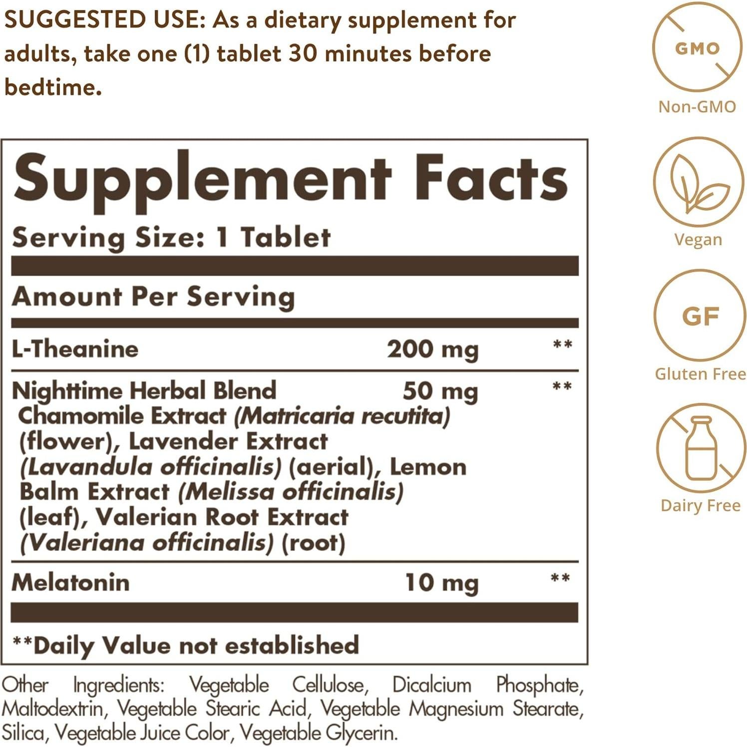 Solgar Sueño Triple Acción 30 Tabletas Melatonina y L-Teanina