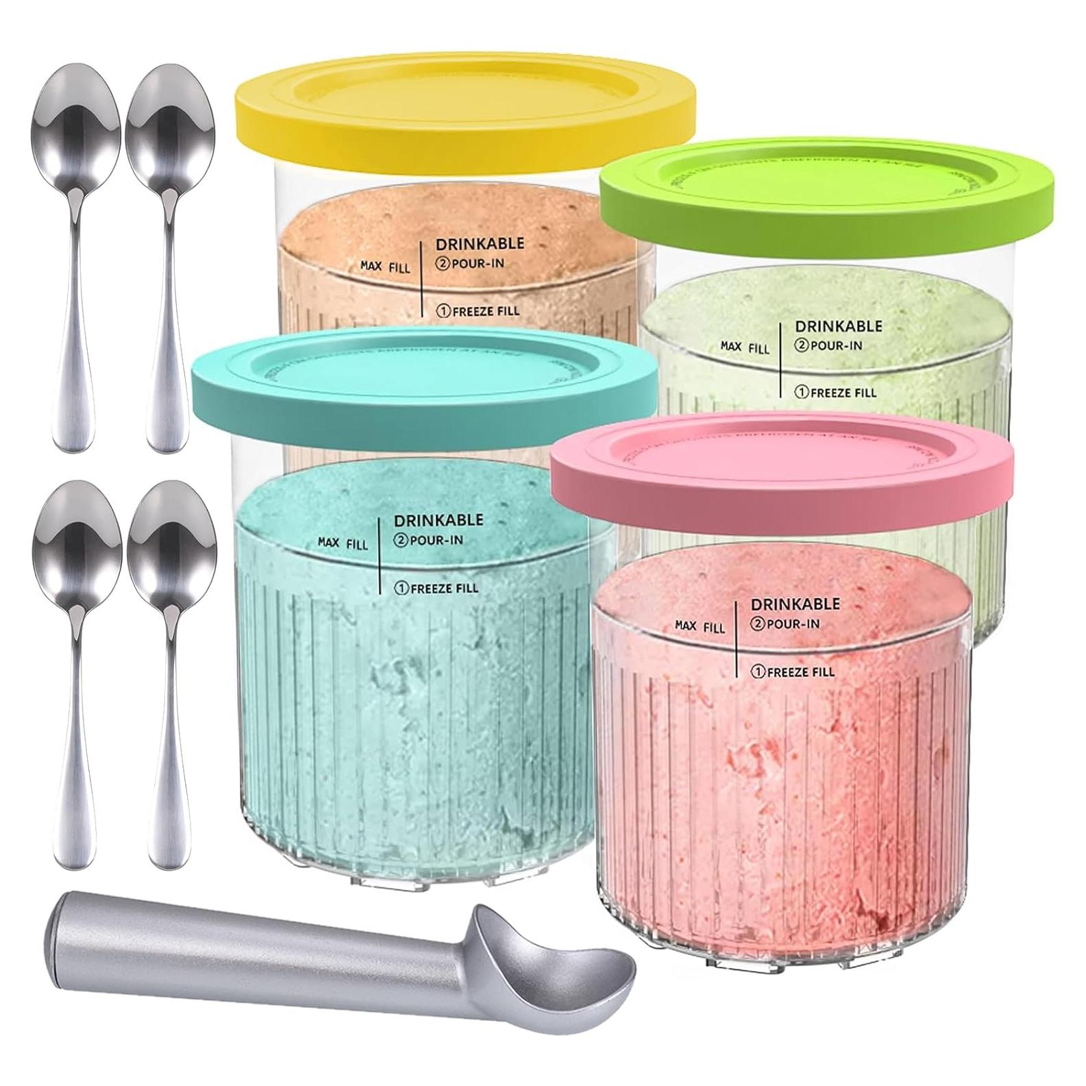 Creami Pint Containers Replacement for Ninja Creami Pints and Lids - 4 Pack 24oz Creamy Icecream Cups Compatible with Ninja NC500 & NC501 Series Deluxe 11-in-1 Ice Cream Maker, Dishwasher Safe