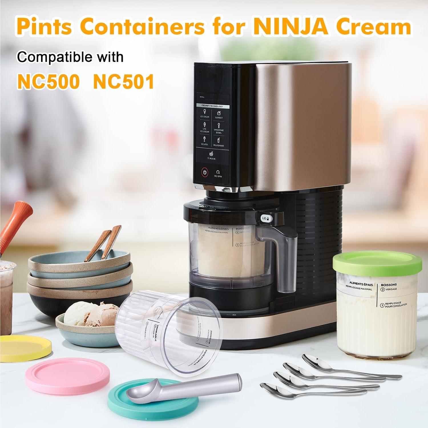 Creami Pint Containers Replacement for Ninja Creami Pints and Lids - 4 Pack 24oz Creamy Icecream Cups Compatible with Ninja NC500 & NC501 Series Deluxe 11-in-1 Ice Cream Maker, Dishwasher Safe