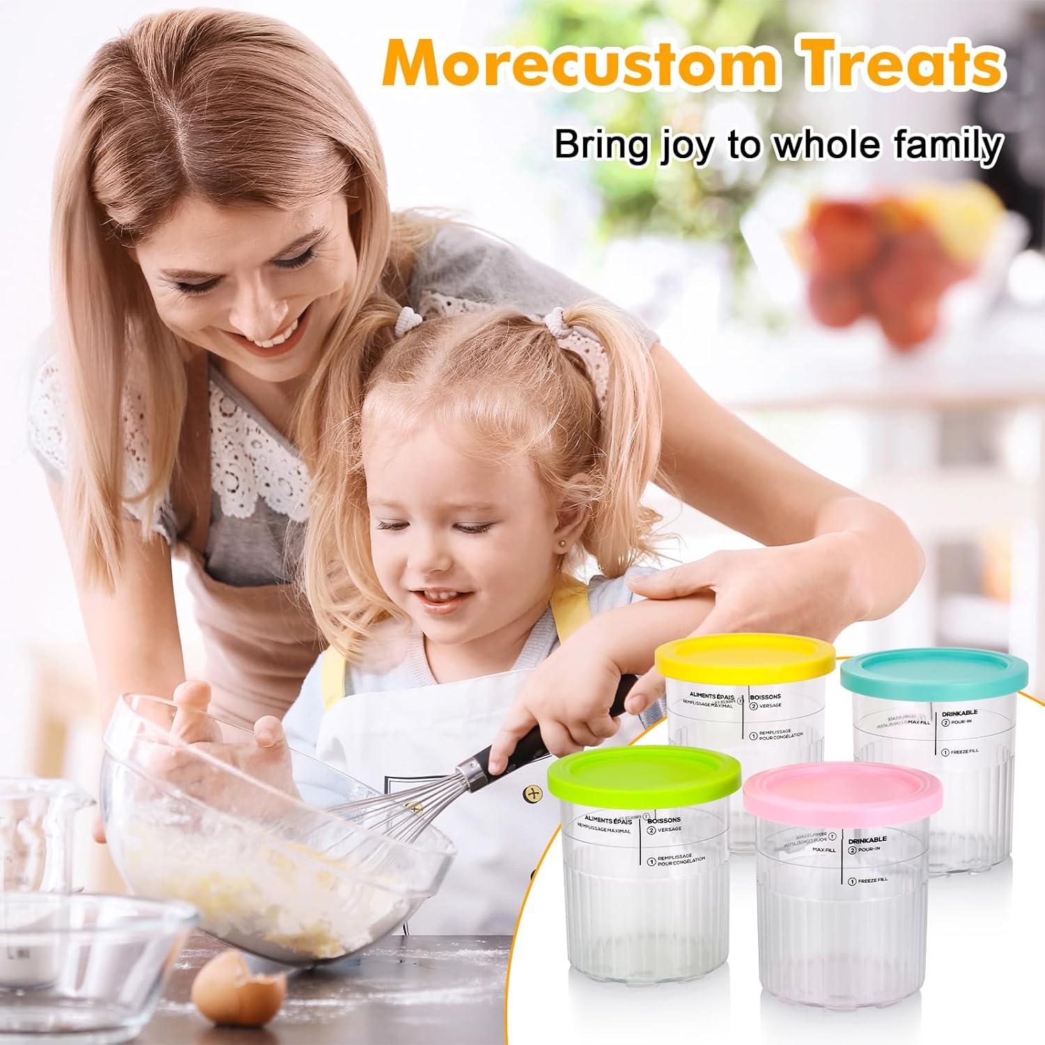 Creami Pint Containers Replacement for Ninja Creami Pints and Lids - 4 Pack 24oz Creamy Icecream Cups Compatible with Ninja NC500 & NC501 Series Deluxe 11-in-1 Ice Cream Maker, Dishwasher Safe