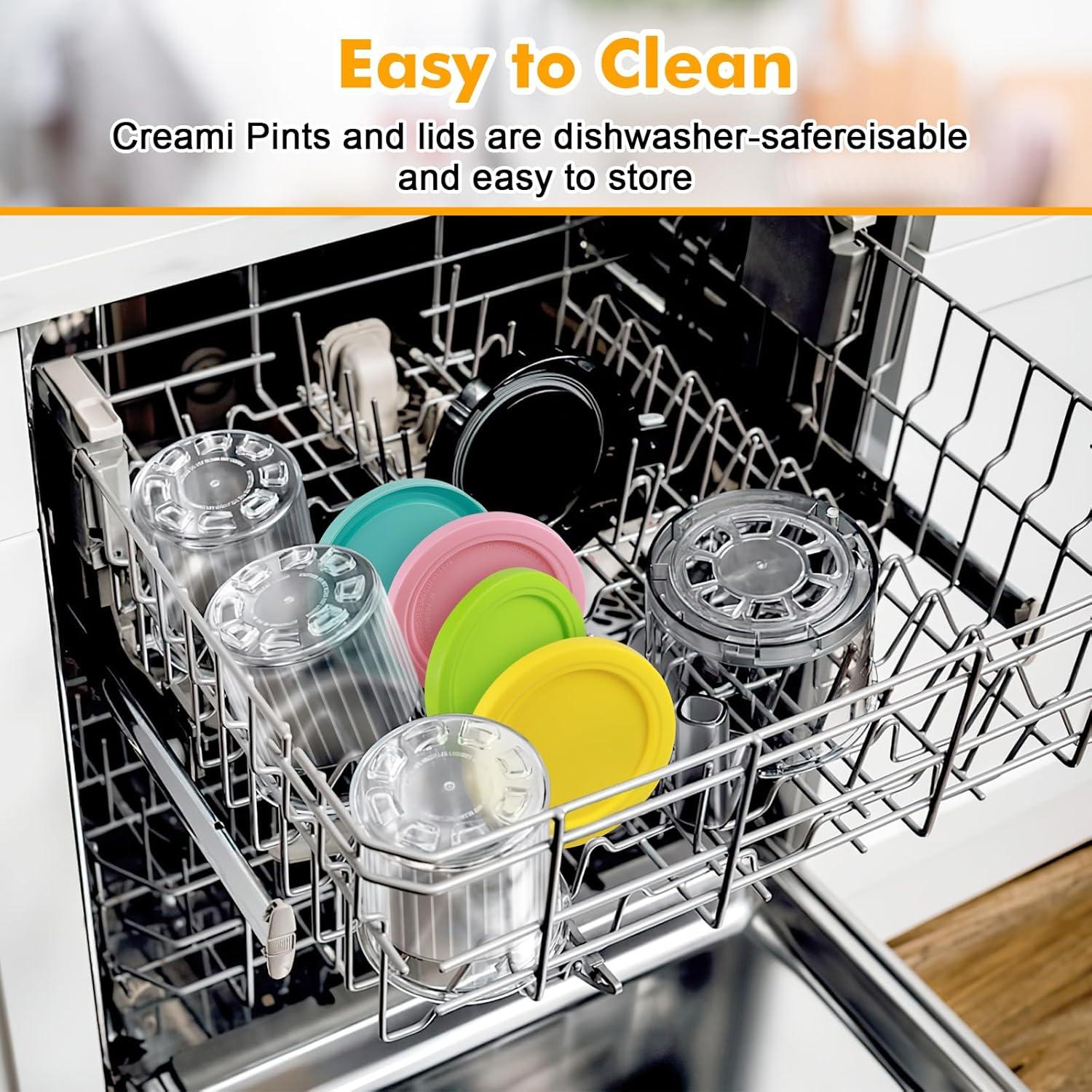 Creami Pint Containers Replacement for Ninja Creami Pints and Lids - 4 Pack 24oz Creamy Icecream Cups Compatible with Ninja NC500 & NC501 Series Deluxe 11-in-1 Ice Cream Maker, Dishwasher Safe