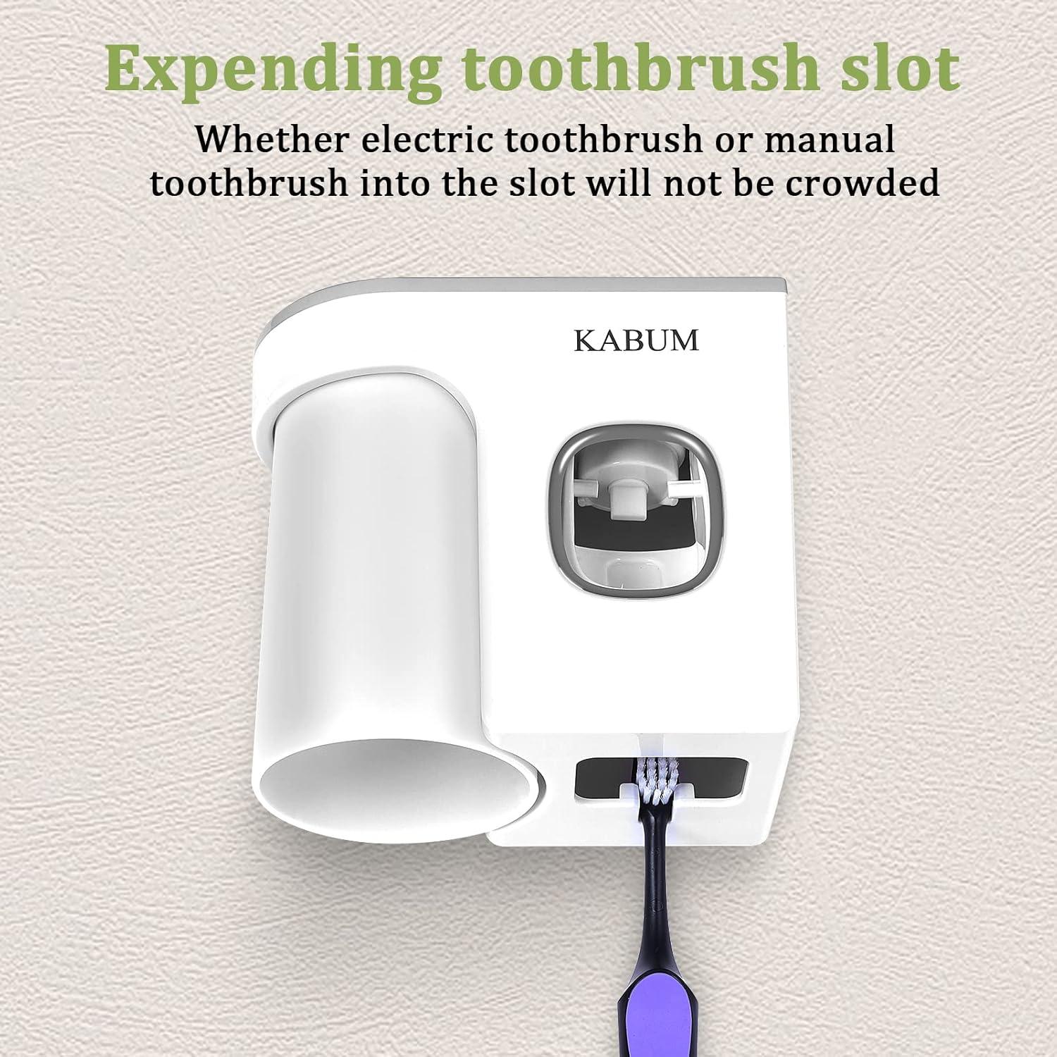 KABUM Toothbrush Holders for Bathrooms Toothpaste Dispenser - Cup Automatic Toothpaste Squeezer Wall Mounted, Toothbrush and Toothpaste Holder, Grey