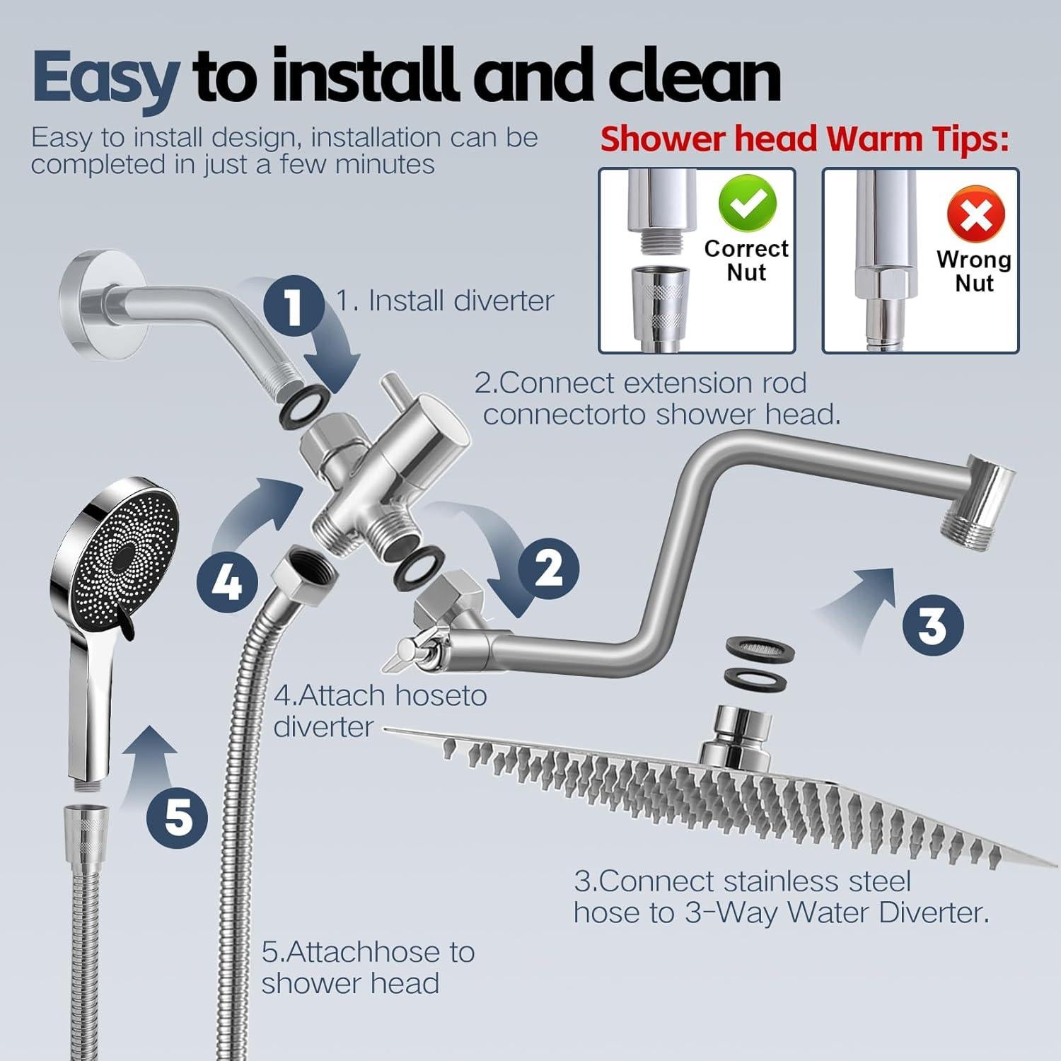 Cabezal de Ducha de Lluvia HOHOMETIC 20cm Cromo Ajustable