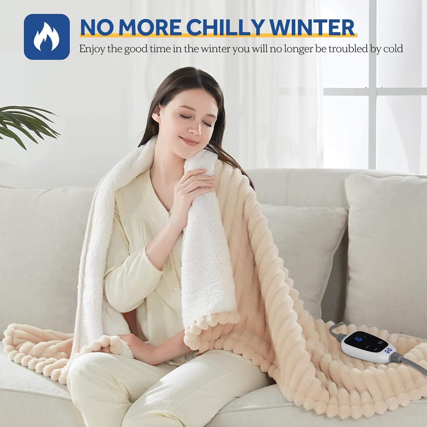 Manta Eléctrica Sealy Beige 50x60" Franela Sherpa 6 Calor