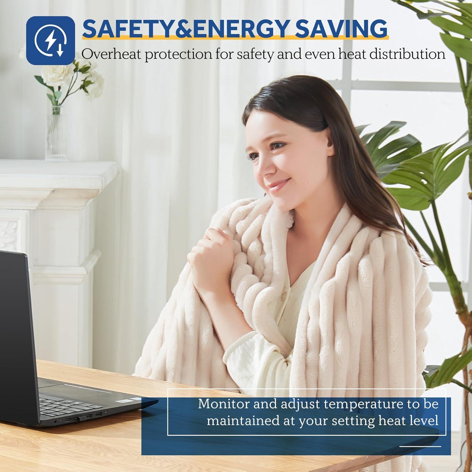 Manta Eléctrica Sealy Beige 50x60" Franela Sherpa 6 Calor