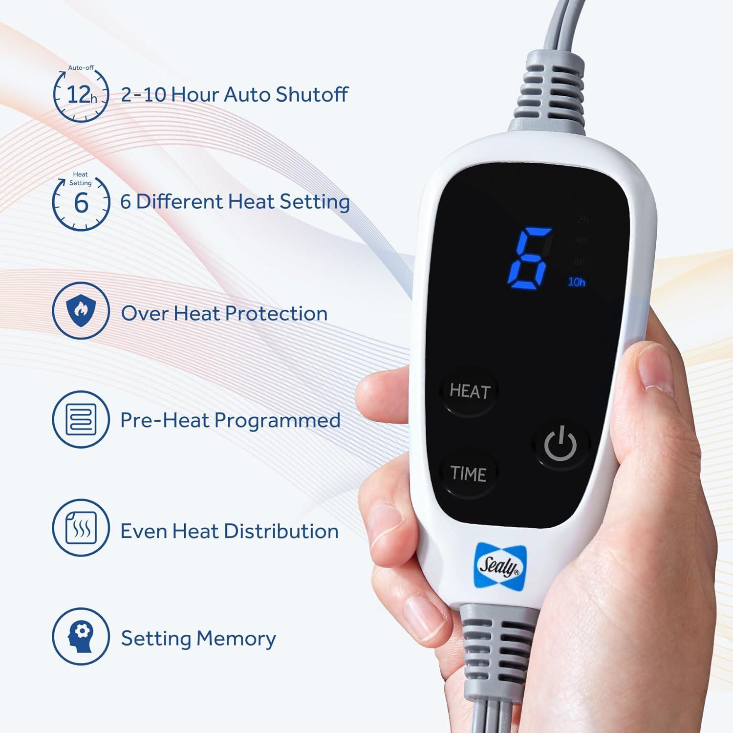 Manta Eléctrica Sealy Beige 50x60" Franela Sherpa 6 Calor