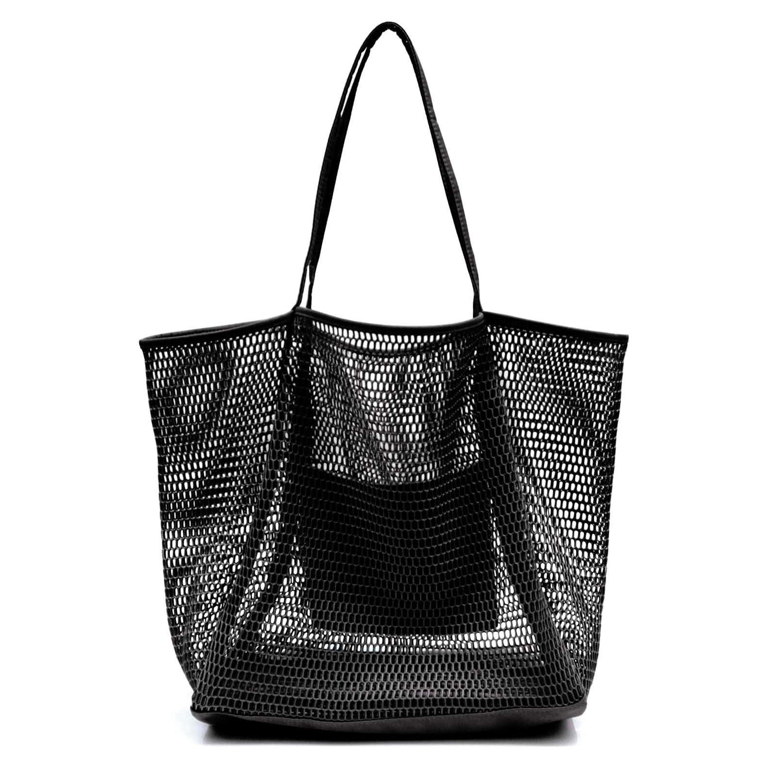 Bolsa de Playa Hoxis de Malla para Mujeres - Negro - 43.9x39.9x12.7 cm