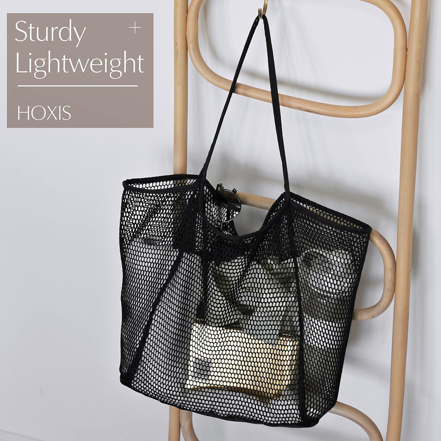 Bolsa de Playa Hoxis de Malla para Mujeres - Negro - 43.9x39.9x12.7 cm