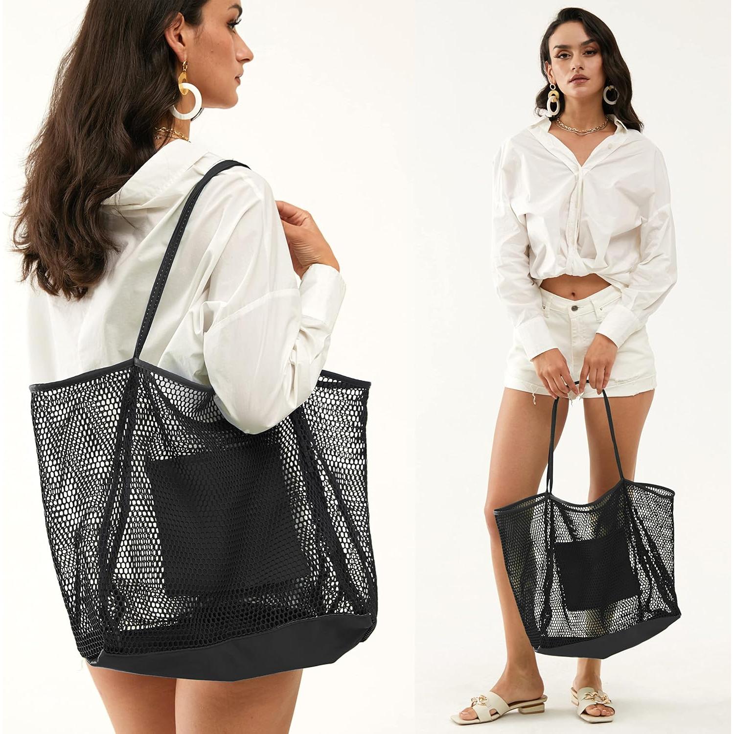 Bolsa de Playa Hoxis de Malla para Mujeres - Negro - 43.9x39.9x12.7 cm