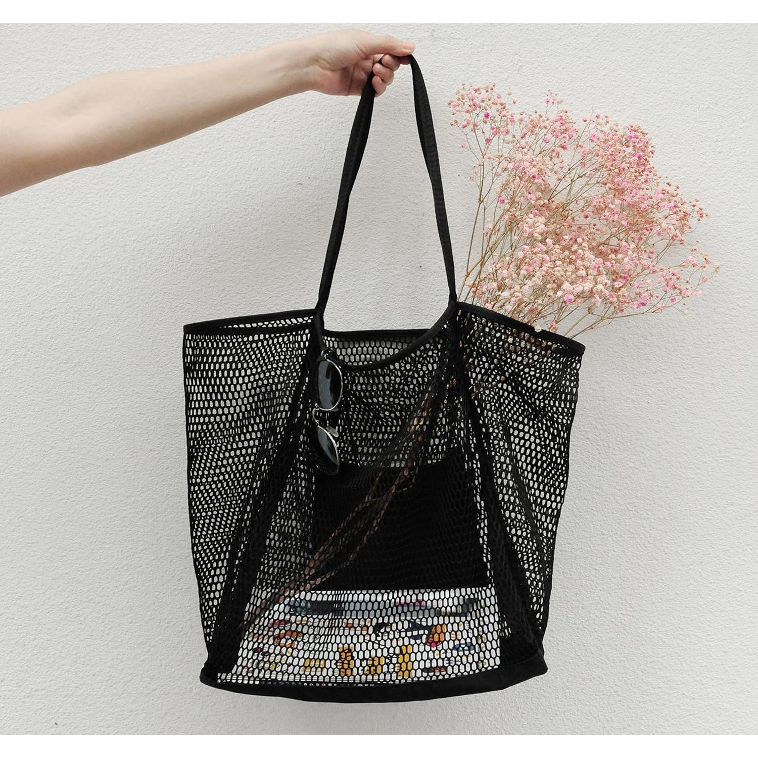 Bolsa de Playa Hoxis de Malla para Mujeres - Negro - 43.9x39.9x12.7 cm