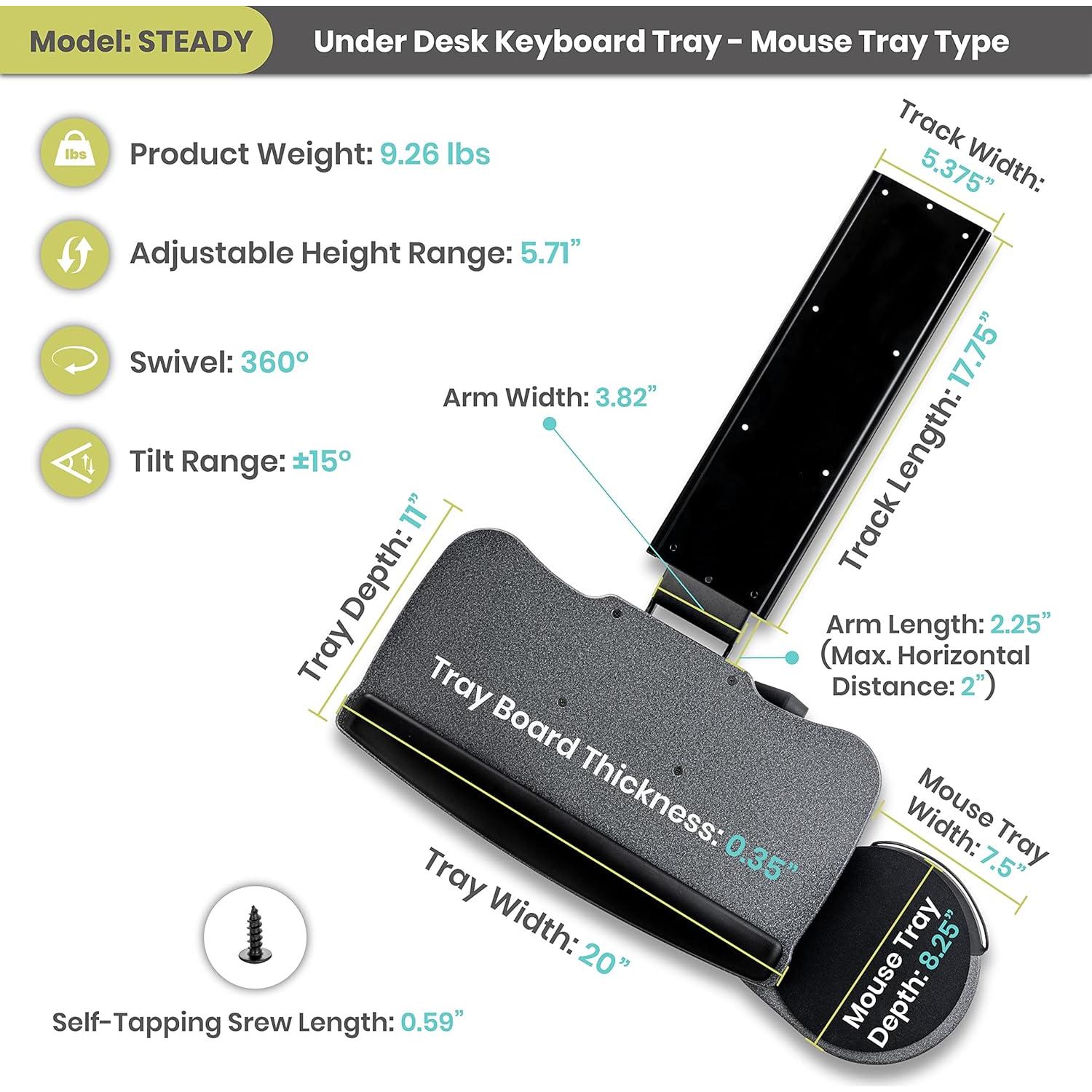 Bandeja para Teclado Ajustable FERSGO 45 cm con Reposamuñecas