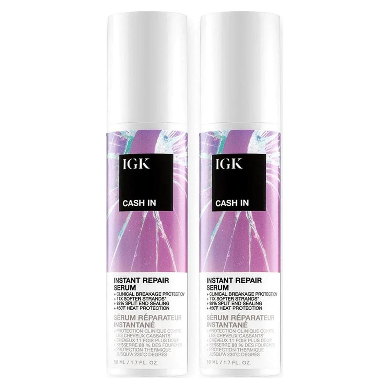 Suero Reparador IGK Cash In | 48.19 ml x 2 | Libre de Silicona