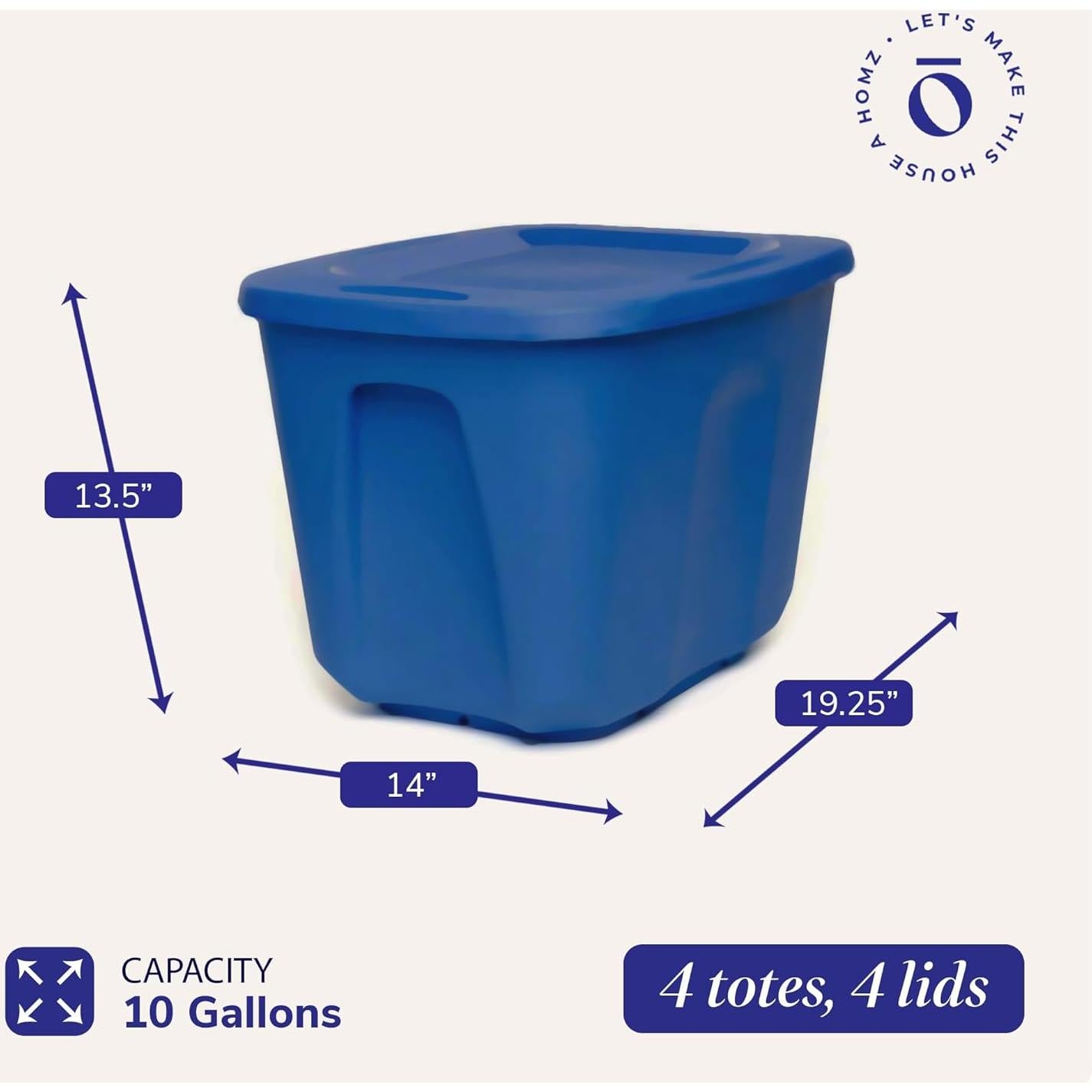 Contenedor de Almacenamiento HOMZ 10 Galones Azul - 4 Paquete