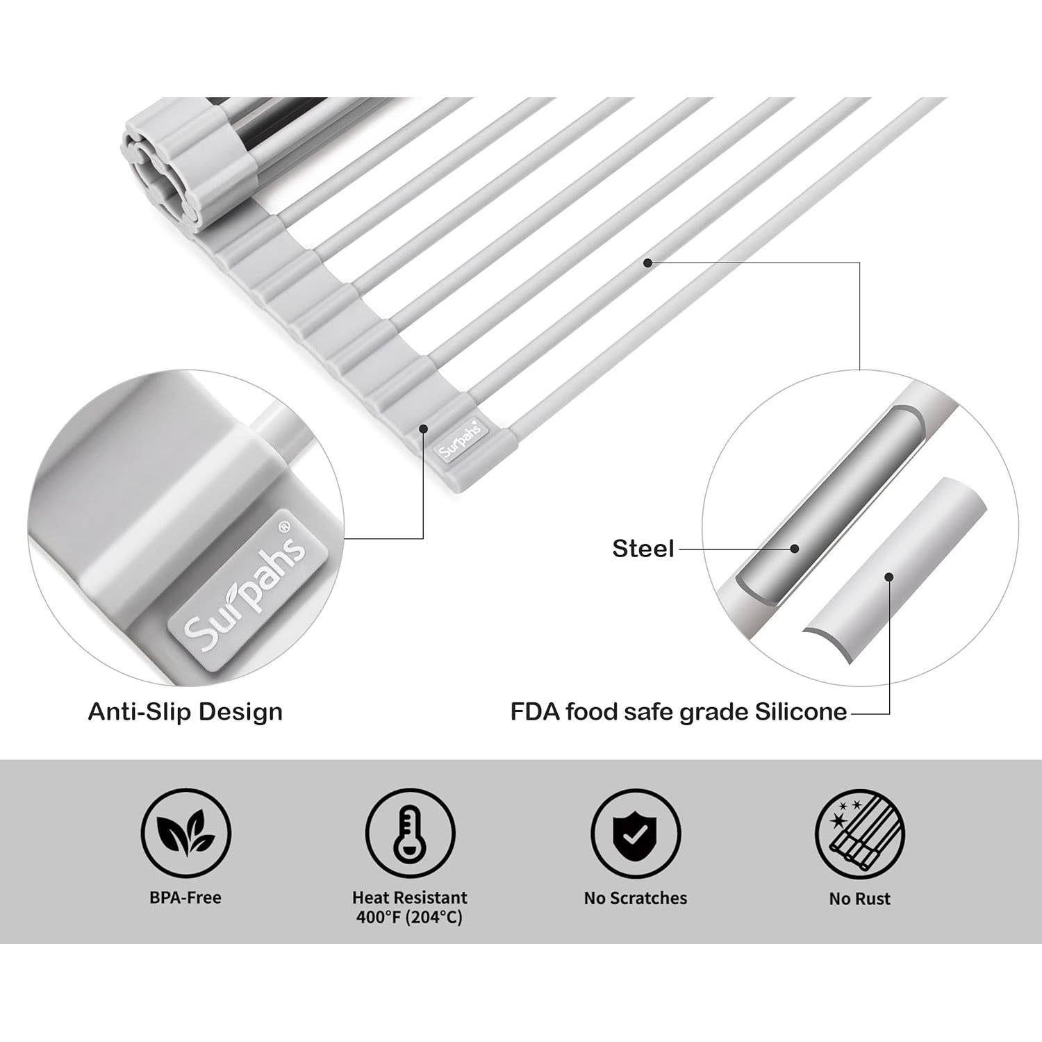 Estante Plegable para Secar Platos Surpahs 44.45x33.3cm Acero/Silicona