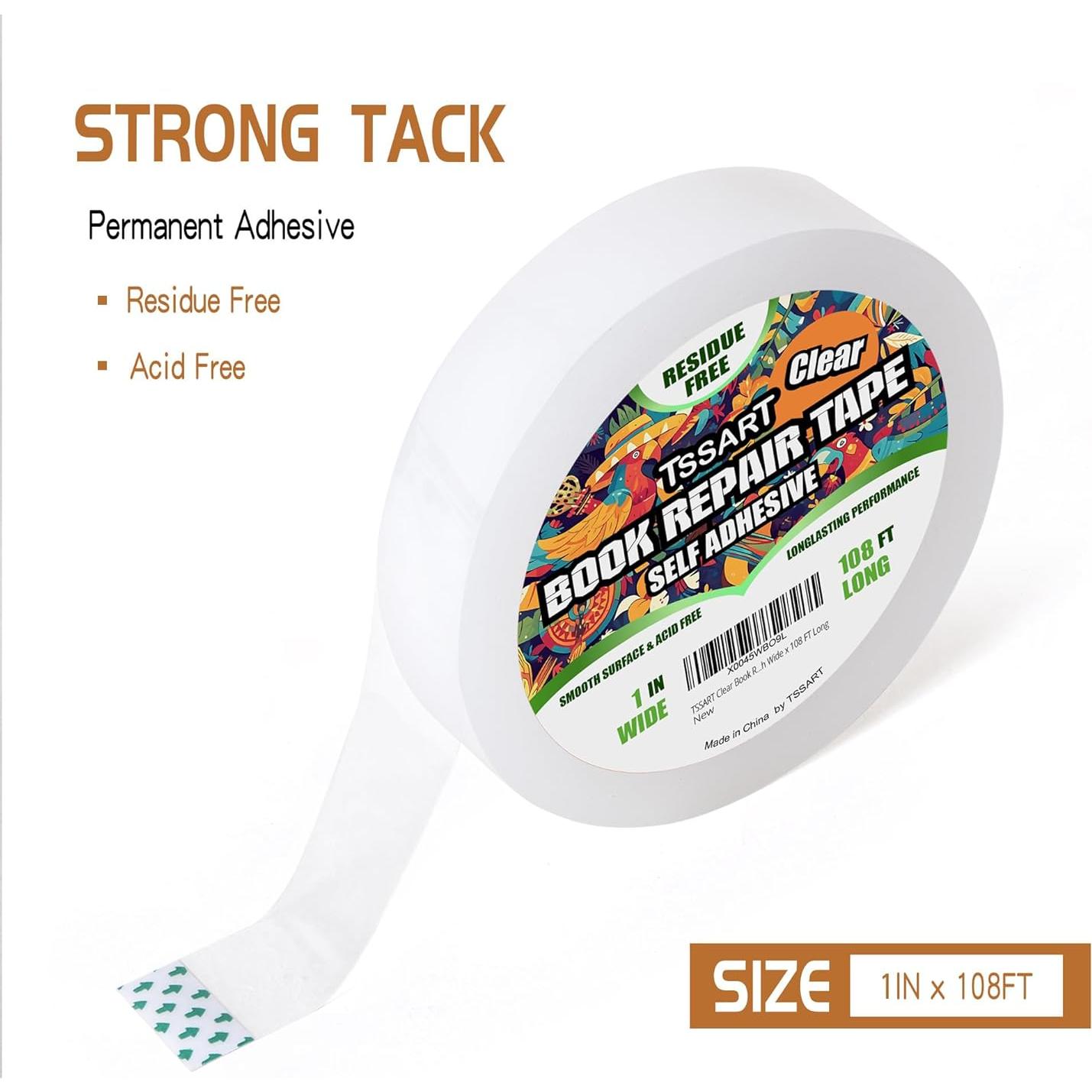 Cinta de Reparación de Libros TSSART 2.54 cm x 32.92 m Transparente